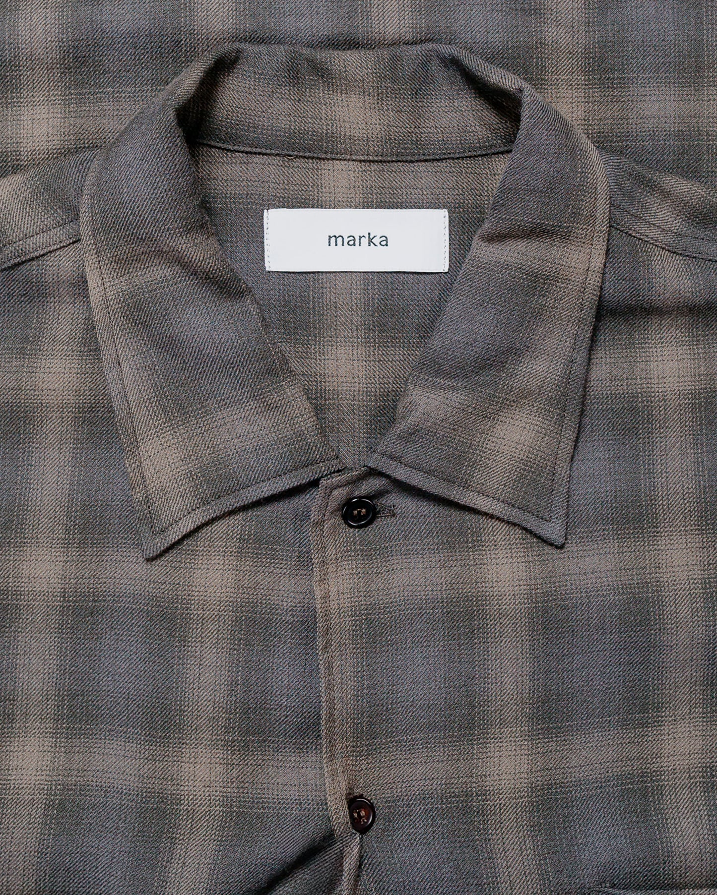 marka Double Pocket Open Collar L/S Super 140s 2/96 Wool Viyella Gray Check