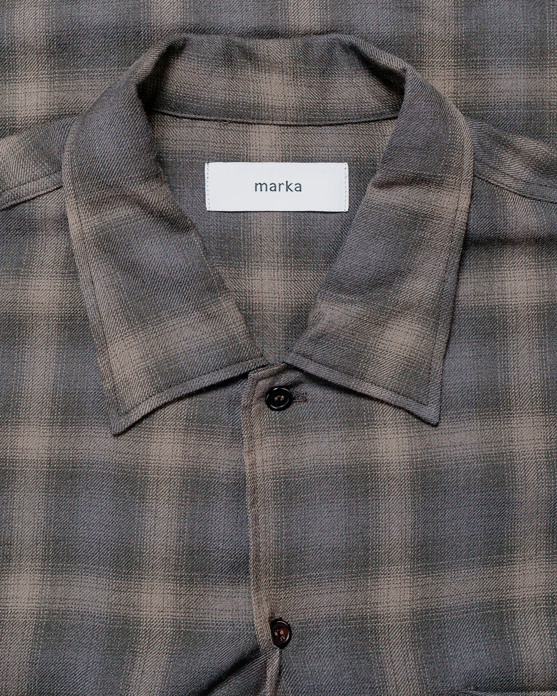 marka Double Pocket Open Collar L/S Super 140s 2/96 Wool Viyella Gray Check