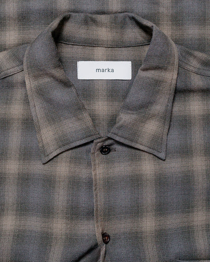 marka Double Pocket Open Collar L/S Super 140s 2/96 Wool Viyella Gray Check