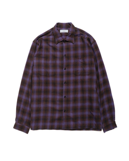 marka Double Pocket Open Collar L/S Super 140s 2/96 Wool Viyella Purple Check