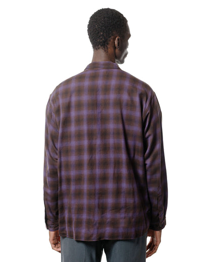 marka Double Pocket Open Collar L/S Super 140s 2/96 Wool Viyella Purple Check