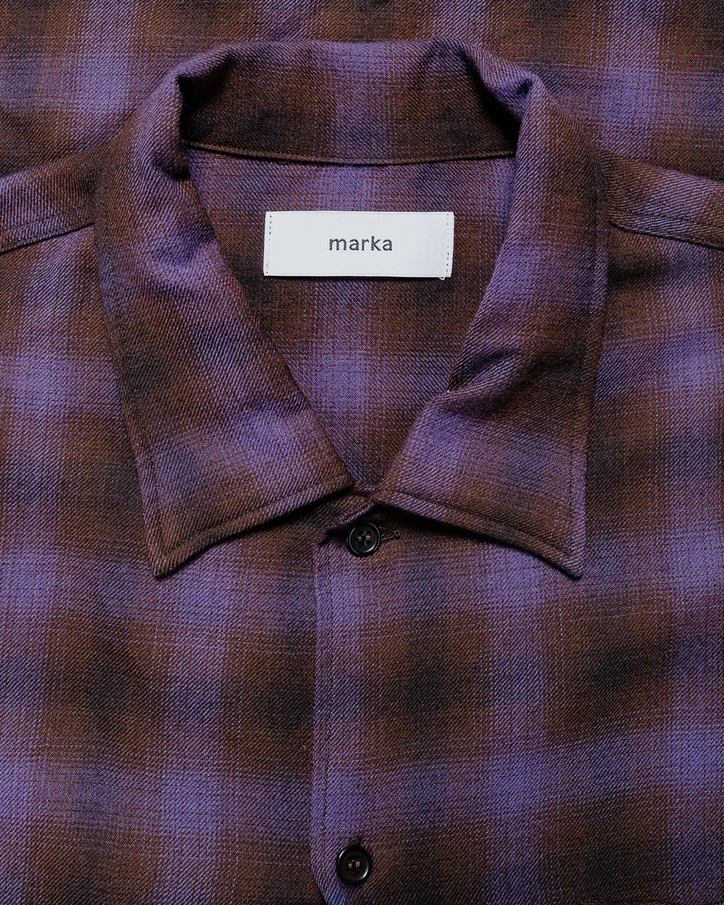 marka Double Pocket Open Collar L/S Super 140s 2/96 Wool Viyella Purple Check