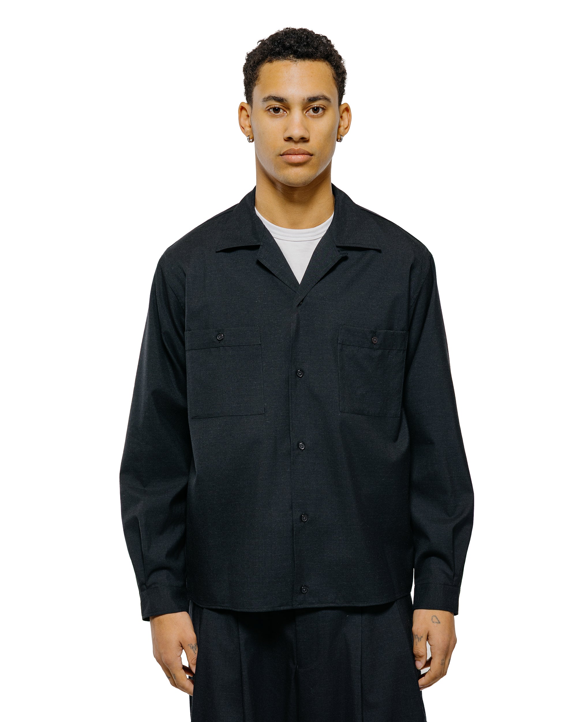 marka Double Pocket Open Collar Shirt 2/72 Wool Tropical Washer Chambr