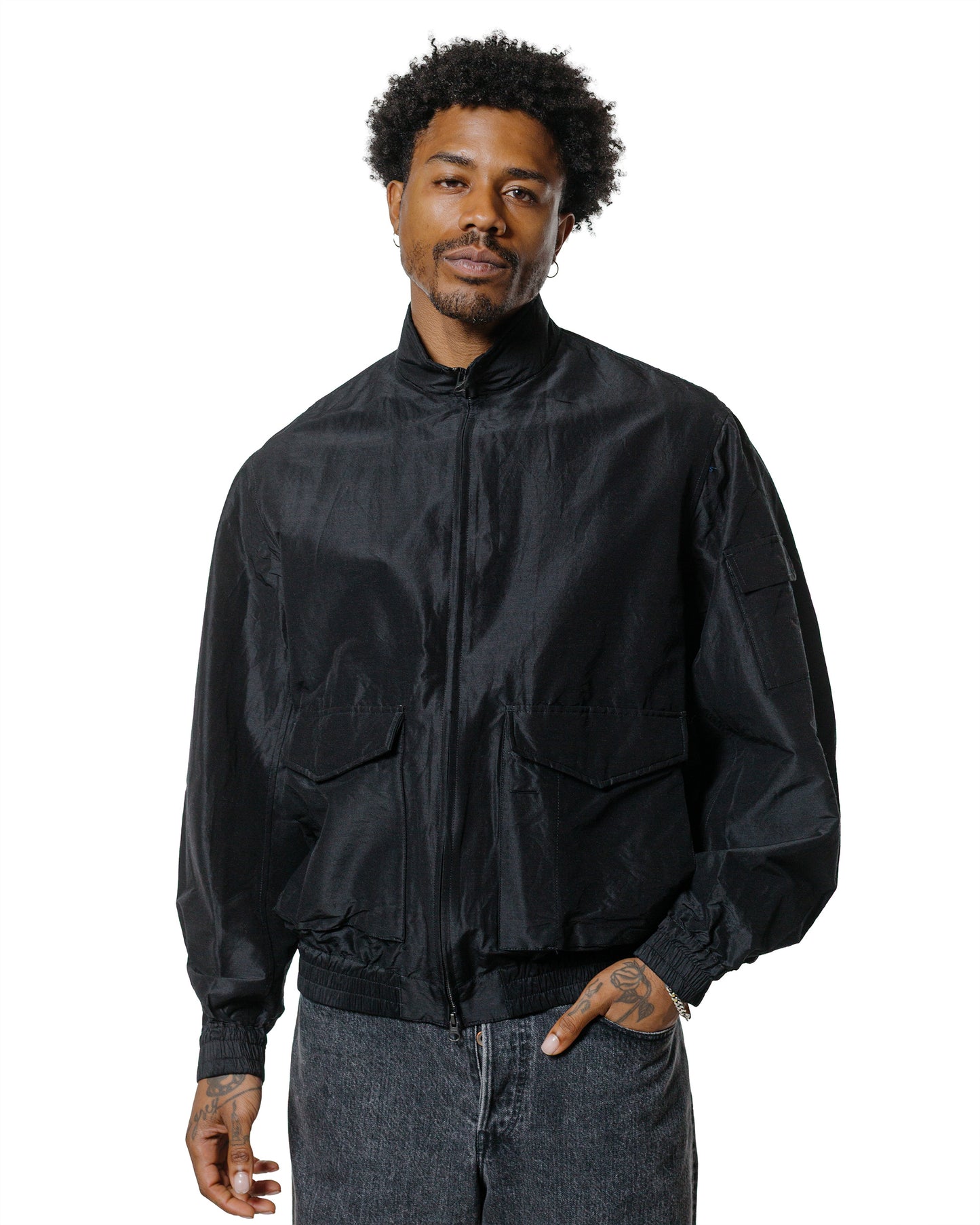 marka Flight Jacket Wool Silk High Count Typewriter Chambray Black