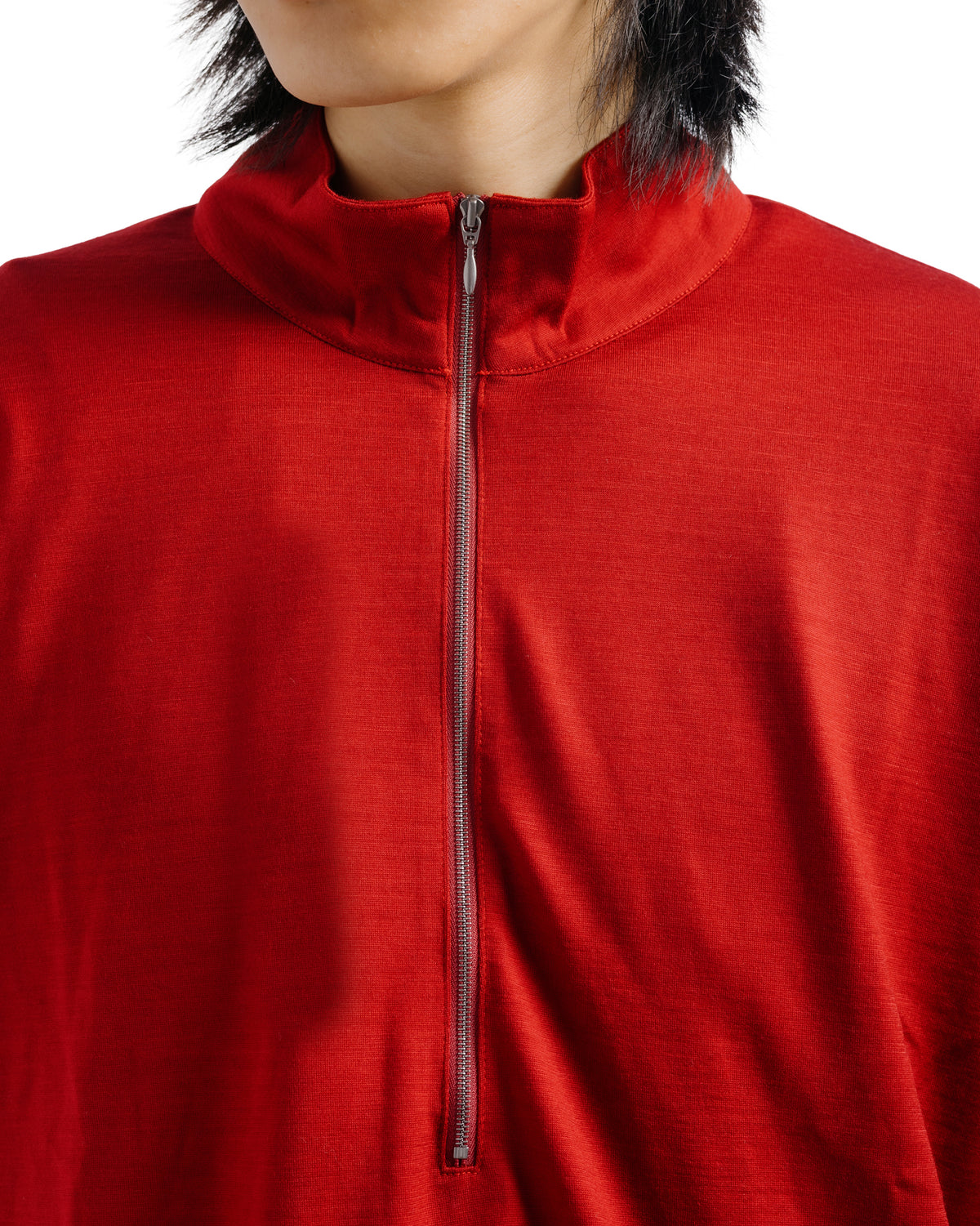 marka Half-Zip Stand Collar Super 100's Washable Wool Jersey Red