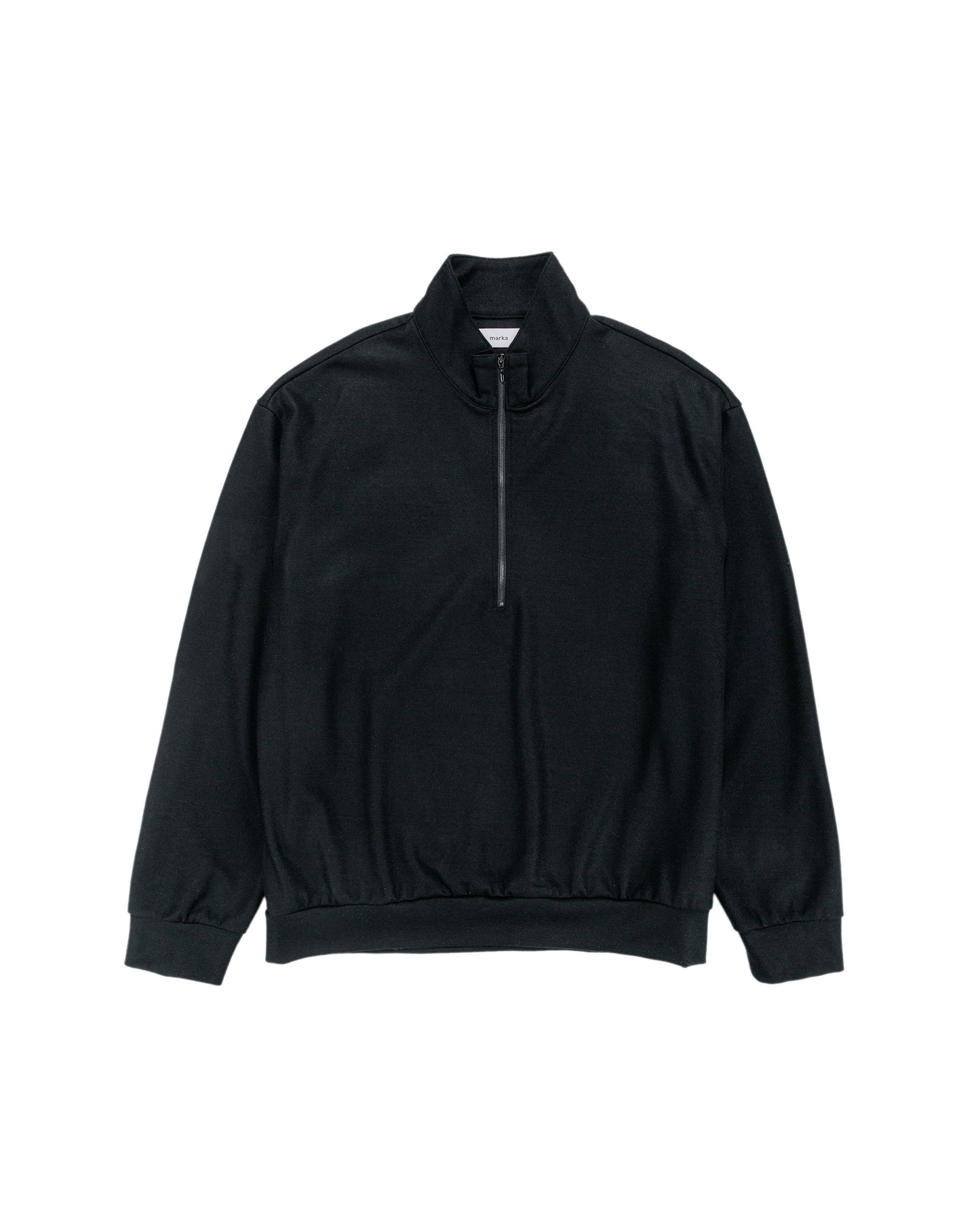 marka Half Zip Stand Collar Super 140s Wool Knit Black