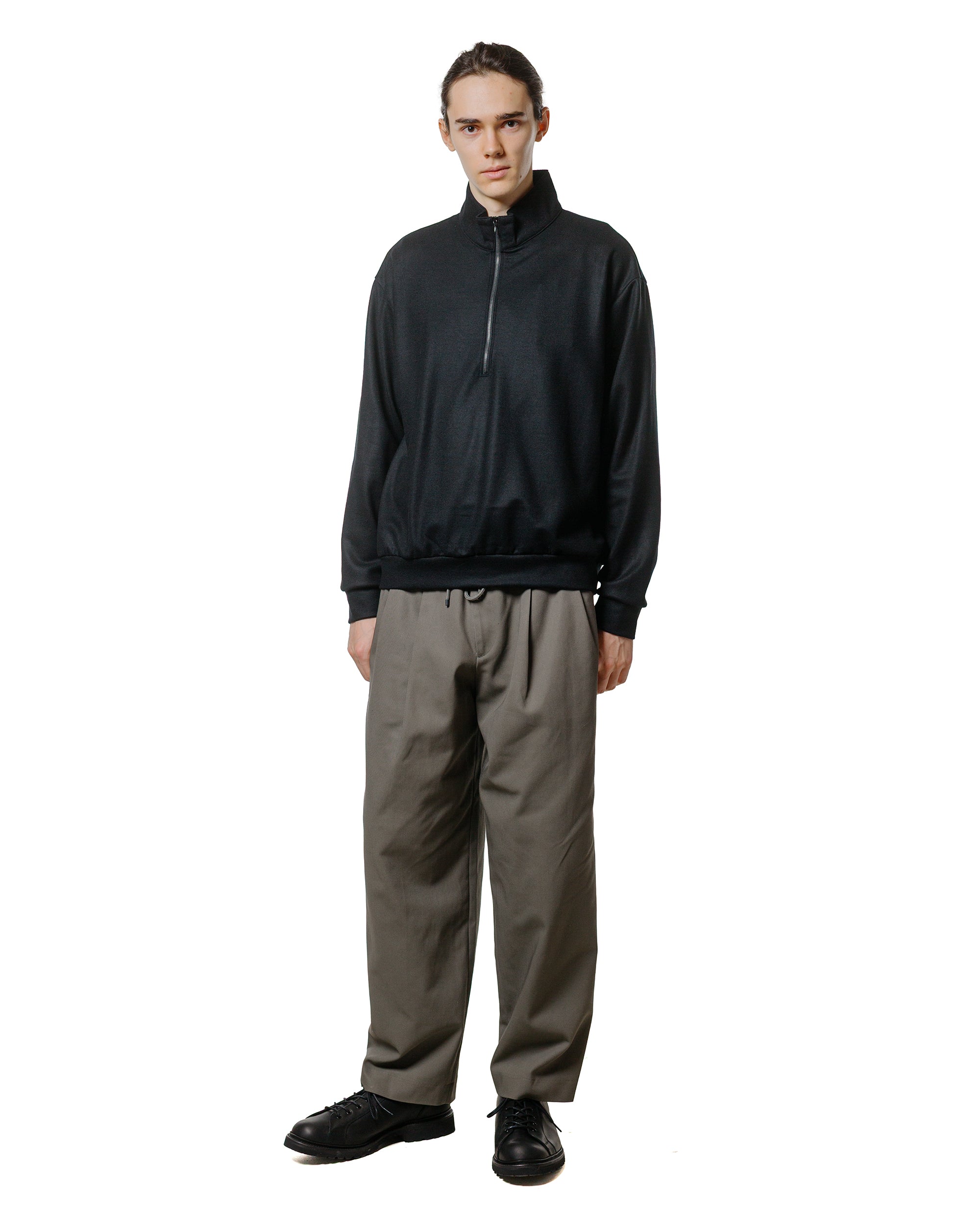 marka Half Zip Stand Collar Super 140s Wool Knit Black