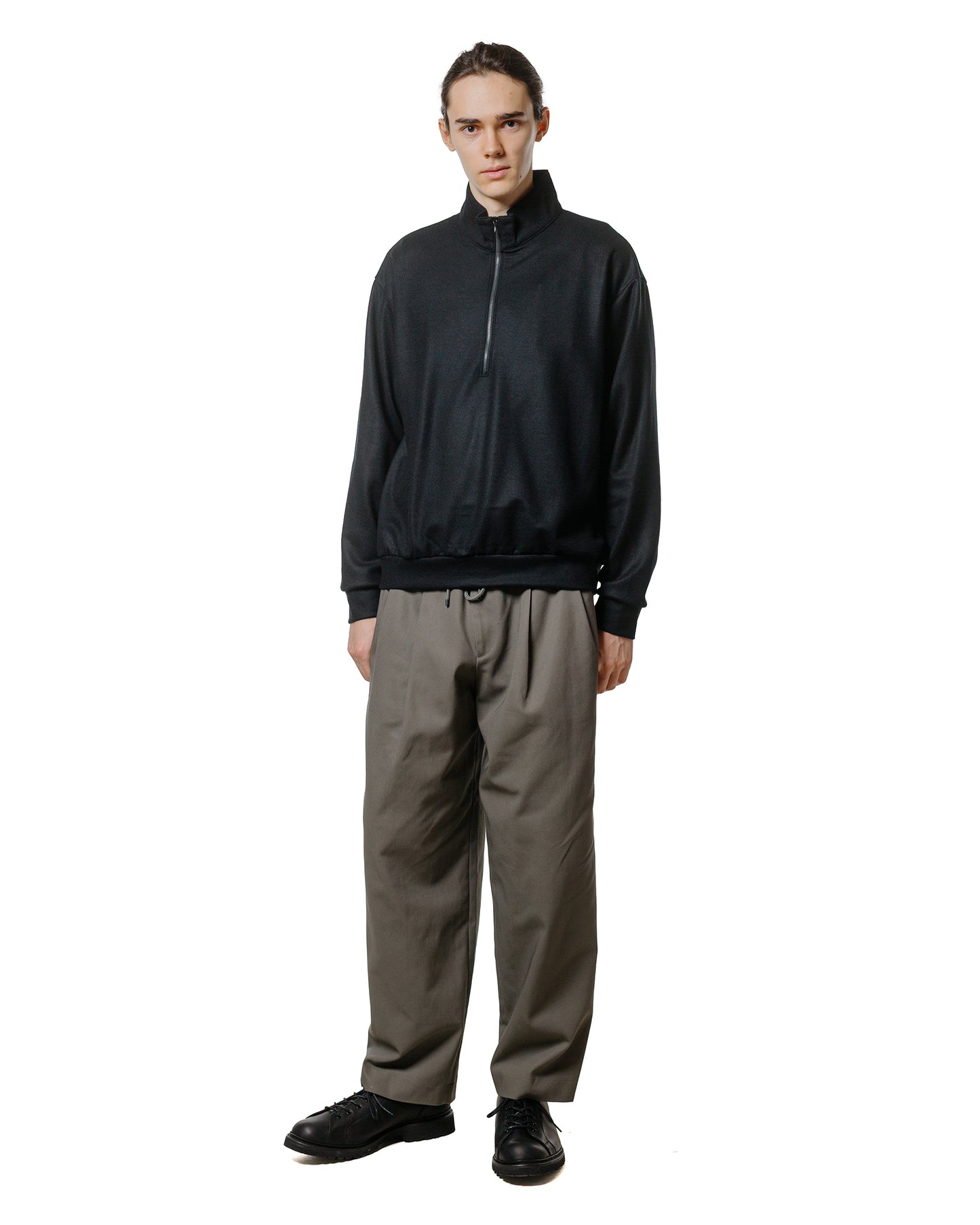 marka Half Zip Stand Collar Super 140s Wool Knit Black