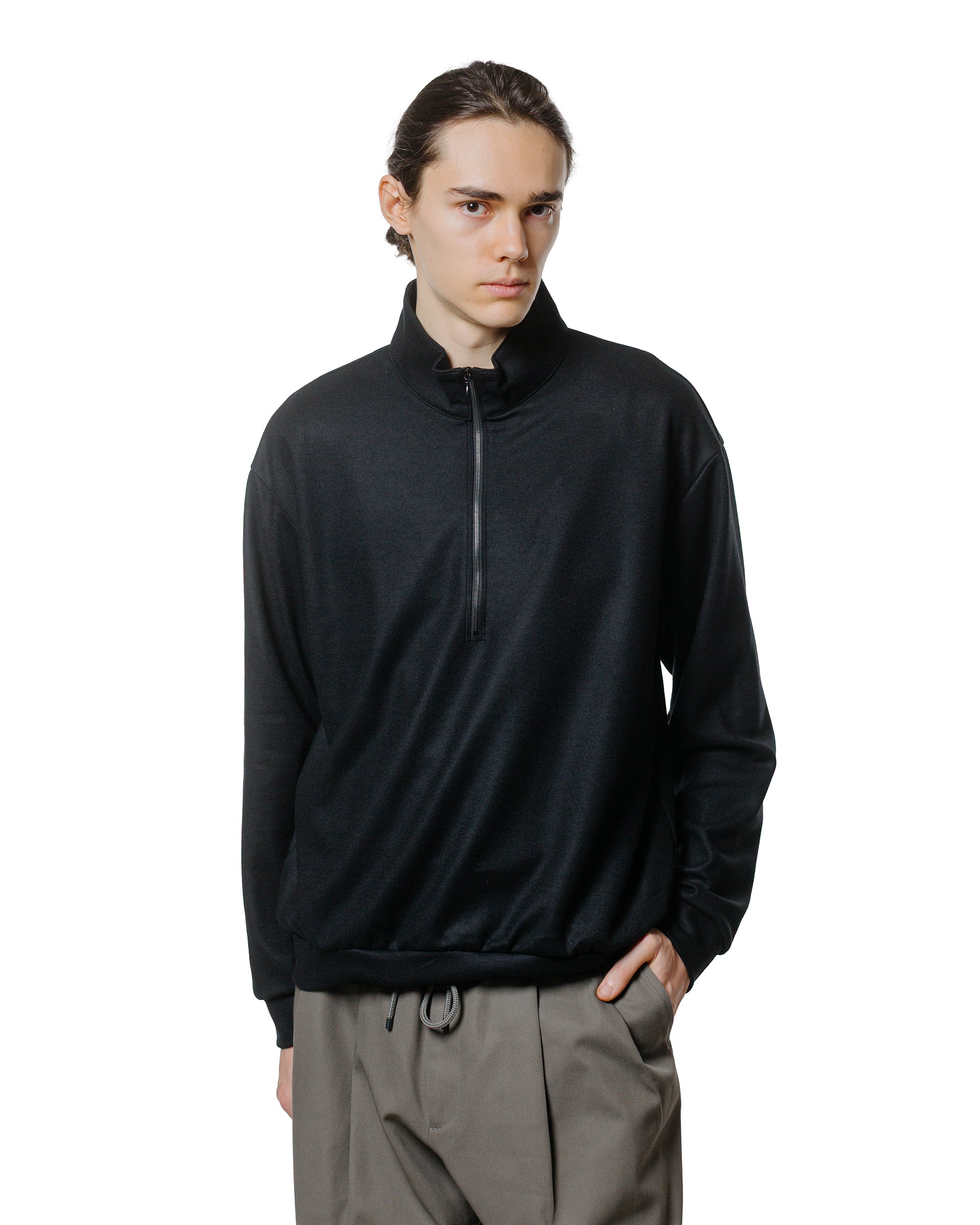 marka Half Zip Stand Collar Super 140s Wool Knit Black