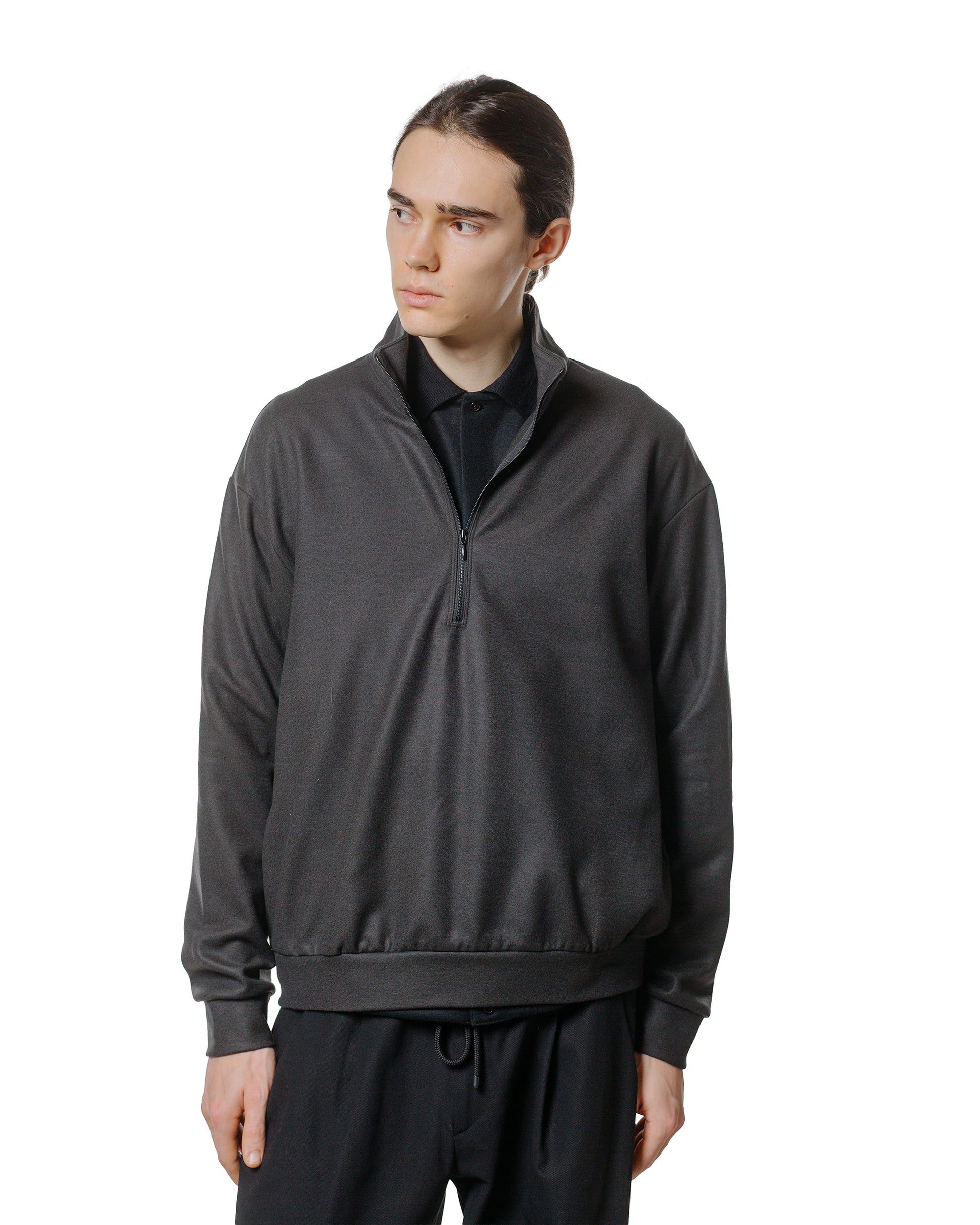 marka Half Zip Stand Collar Super 140s Wool Knit Charcoal