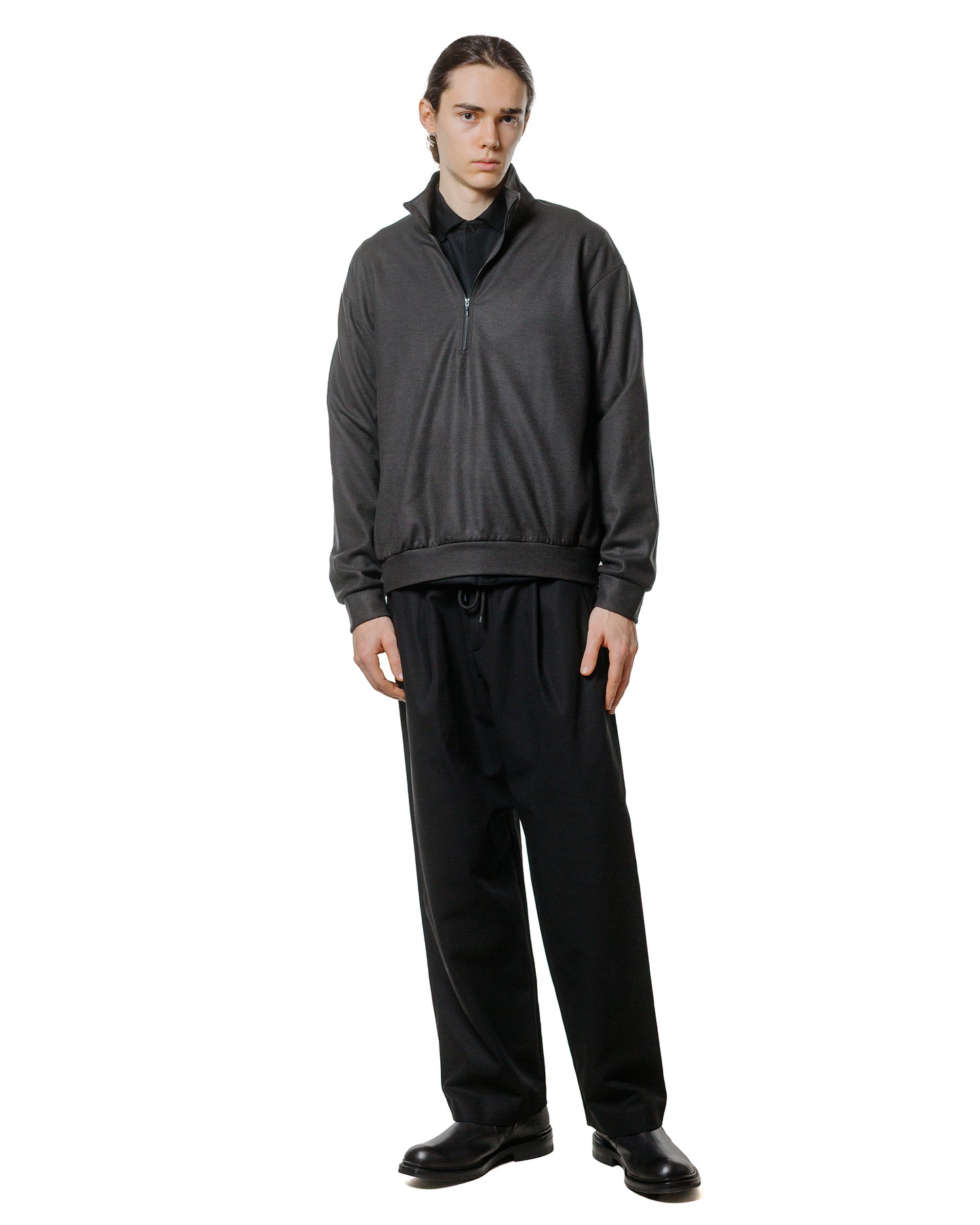 marka Half Zip Stand Collar Super 140s Wool Knit Charcoal