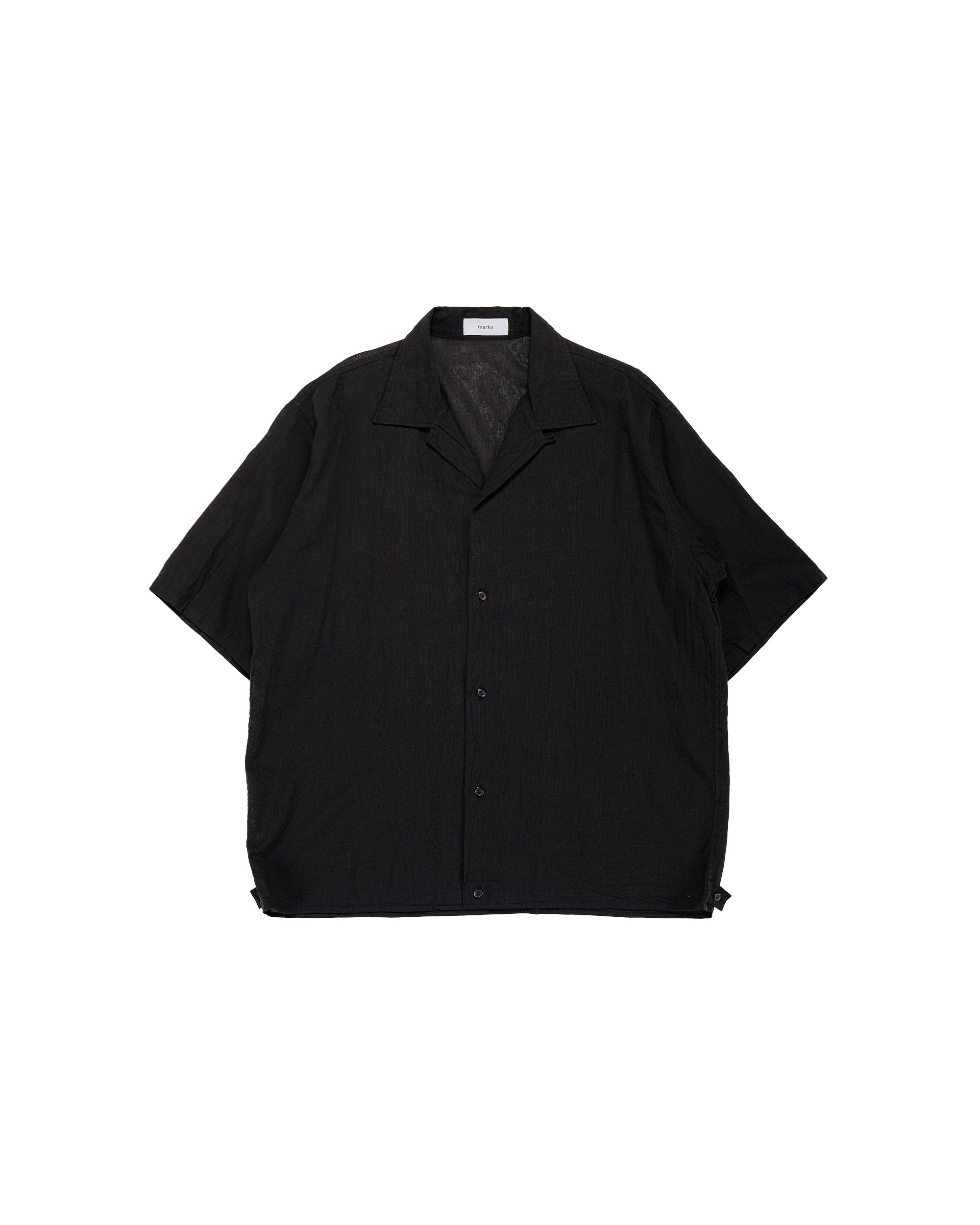 MARKAWARE Italian Open Collar Shirt Organic Cotton 90/1 Lawn Black