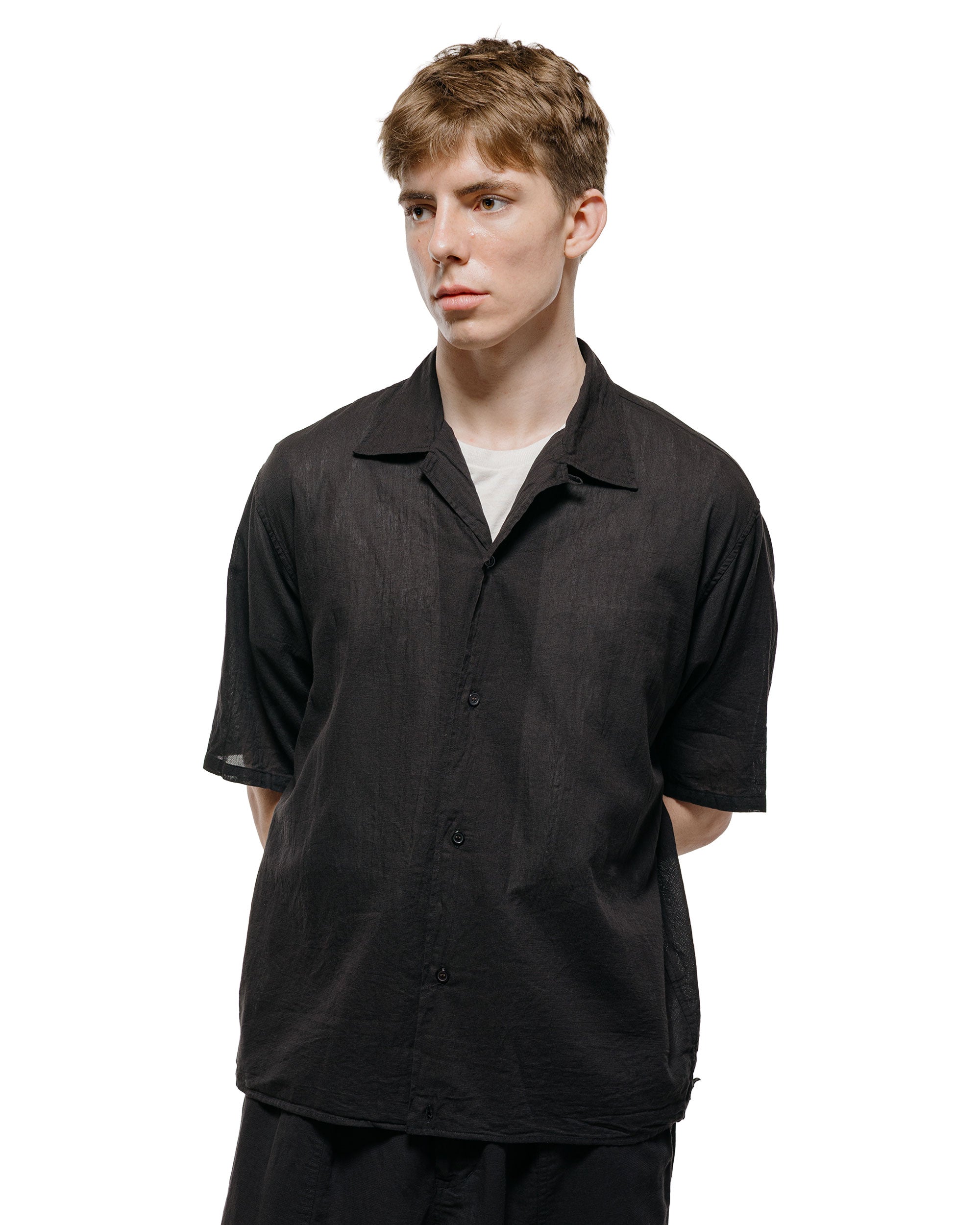 marka Skipper Shirt Wool Silk Feather Cloth Charcoal Stripe