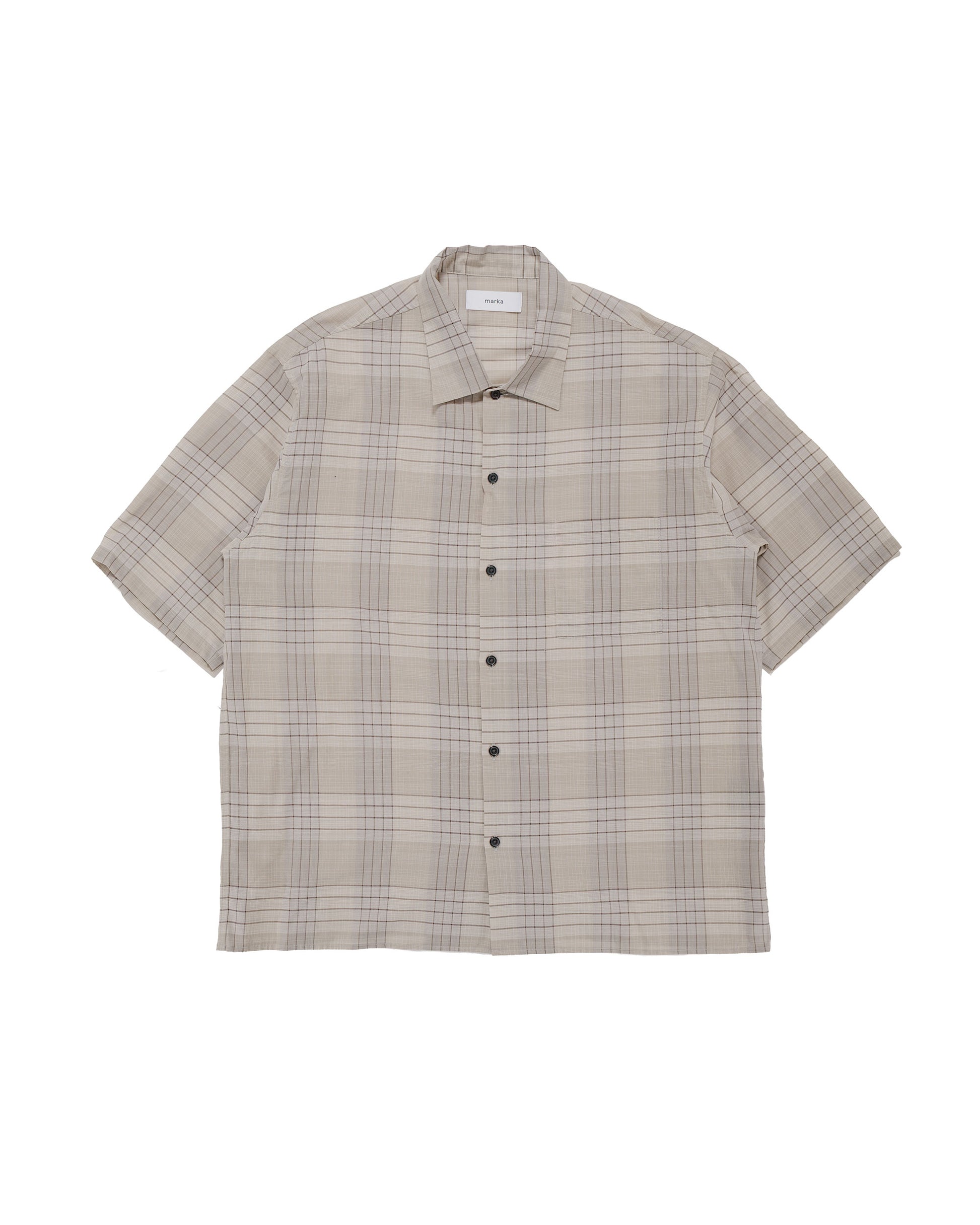 lost & found MARKAWARE marka Open Collar S/S Shirt Organic Cotton High Twisted Loan Sage Check
