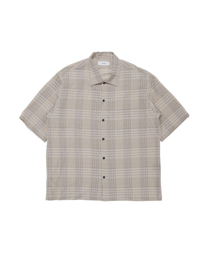 lost & found MARKAWARE marka Open Collar S/S Shirt Organic Cotton High Twisted Loan Sage Check