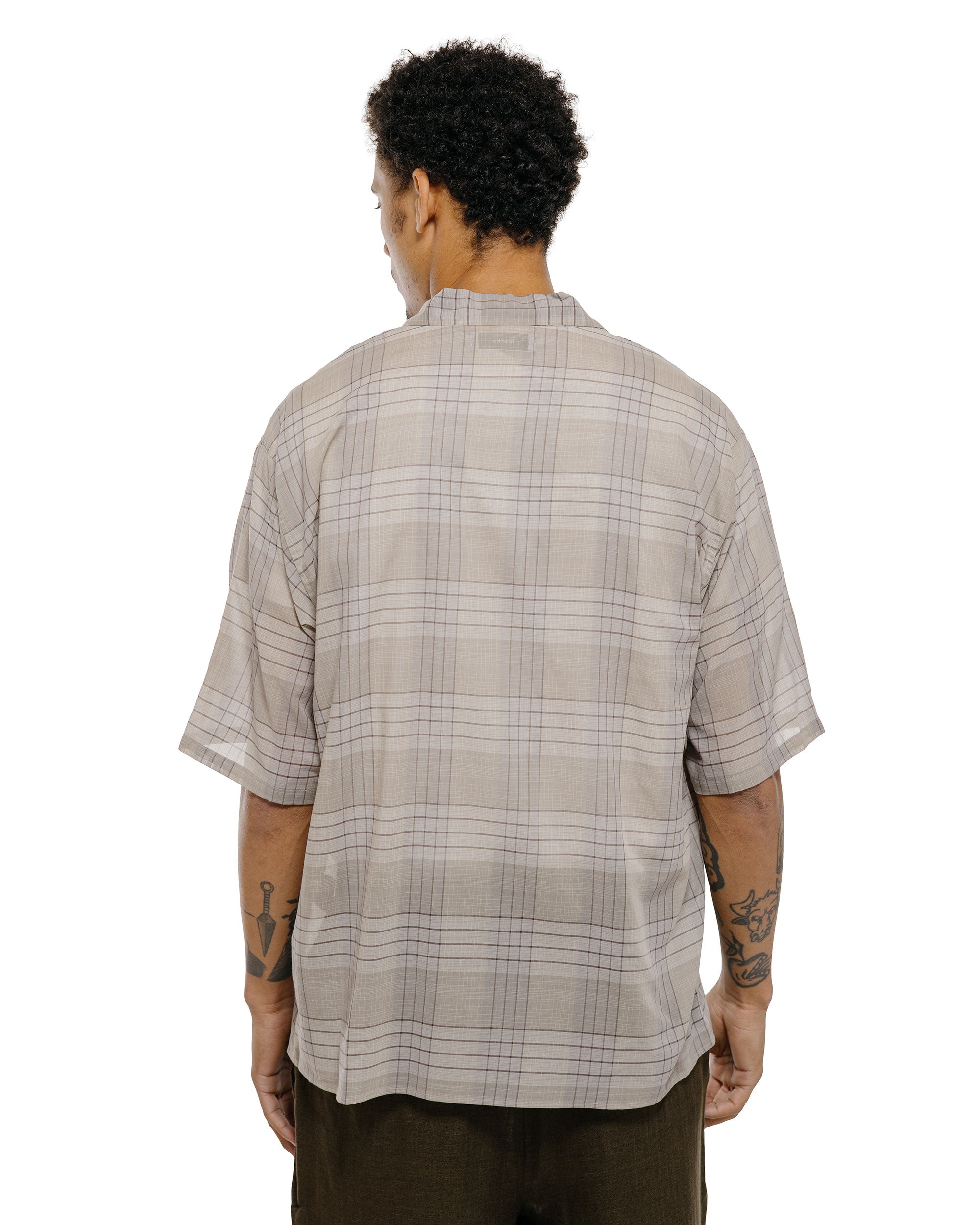 marka Open Collar S/S Shirt Organic Cotton High Twisted Loan Sage Chec