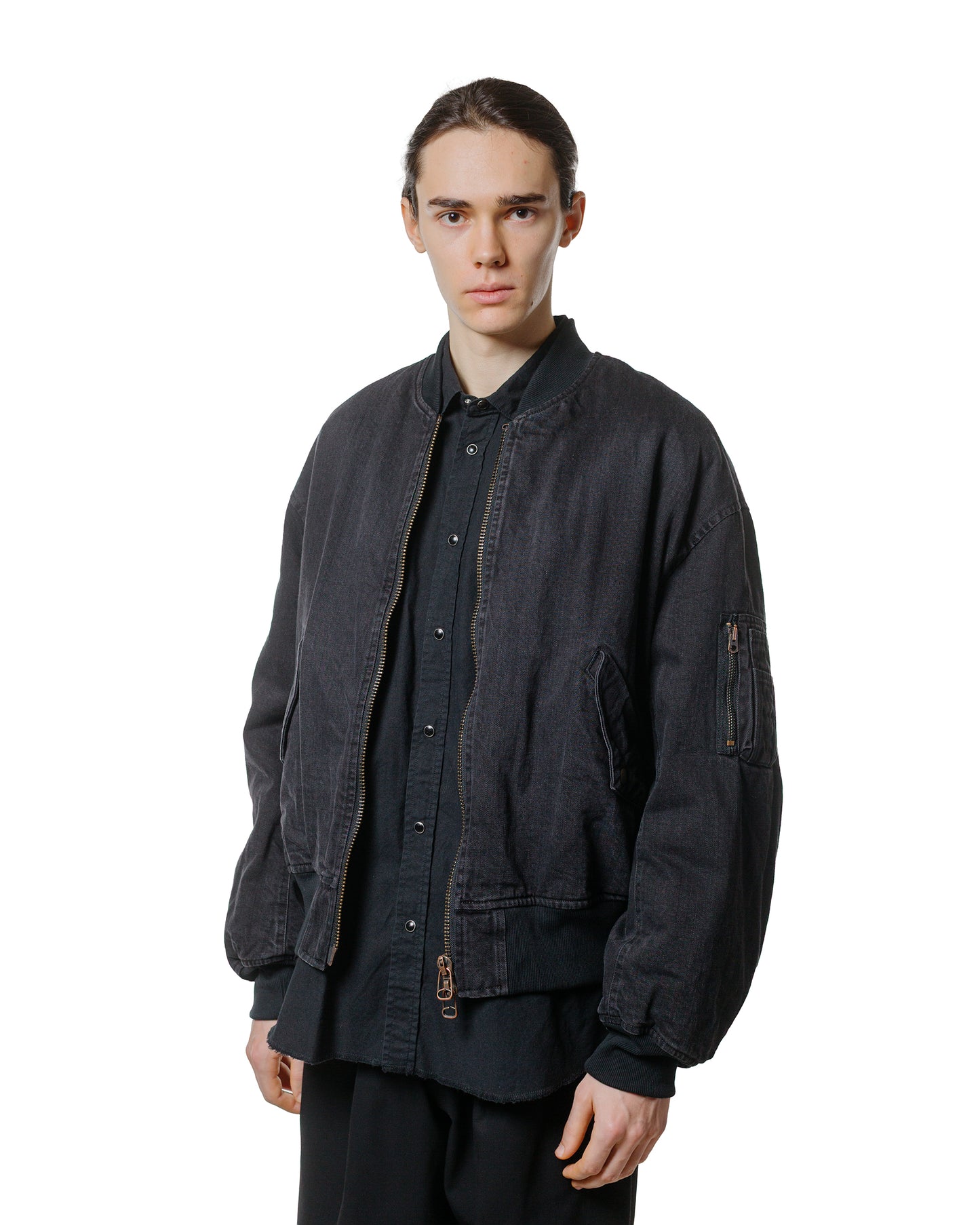 marka Puffed Denim Bomber Jacket Organic Cotton 12oz Denim Black