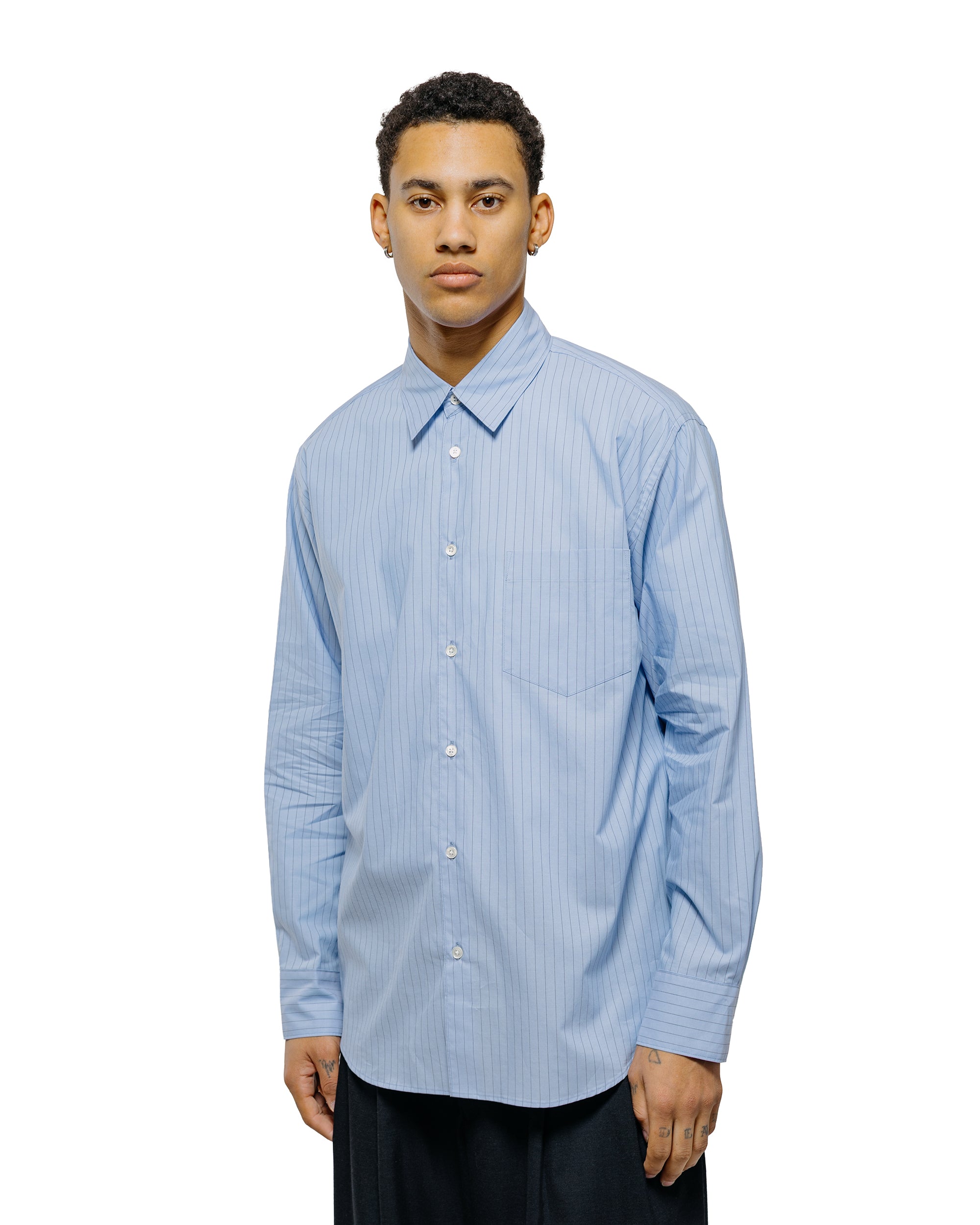 marka Regular Collar Shirt Organic Cotton Stripe Blue Stripe