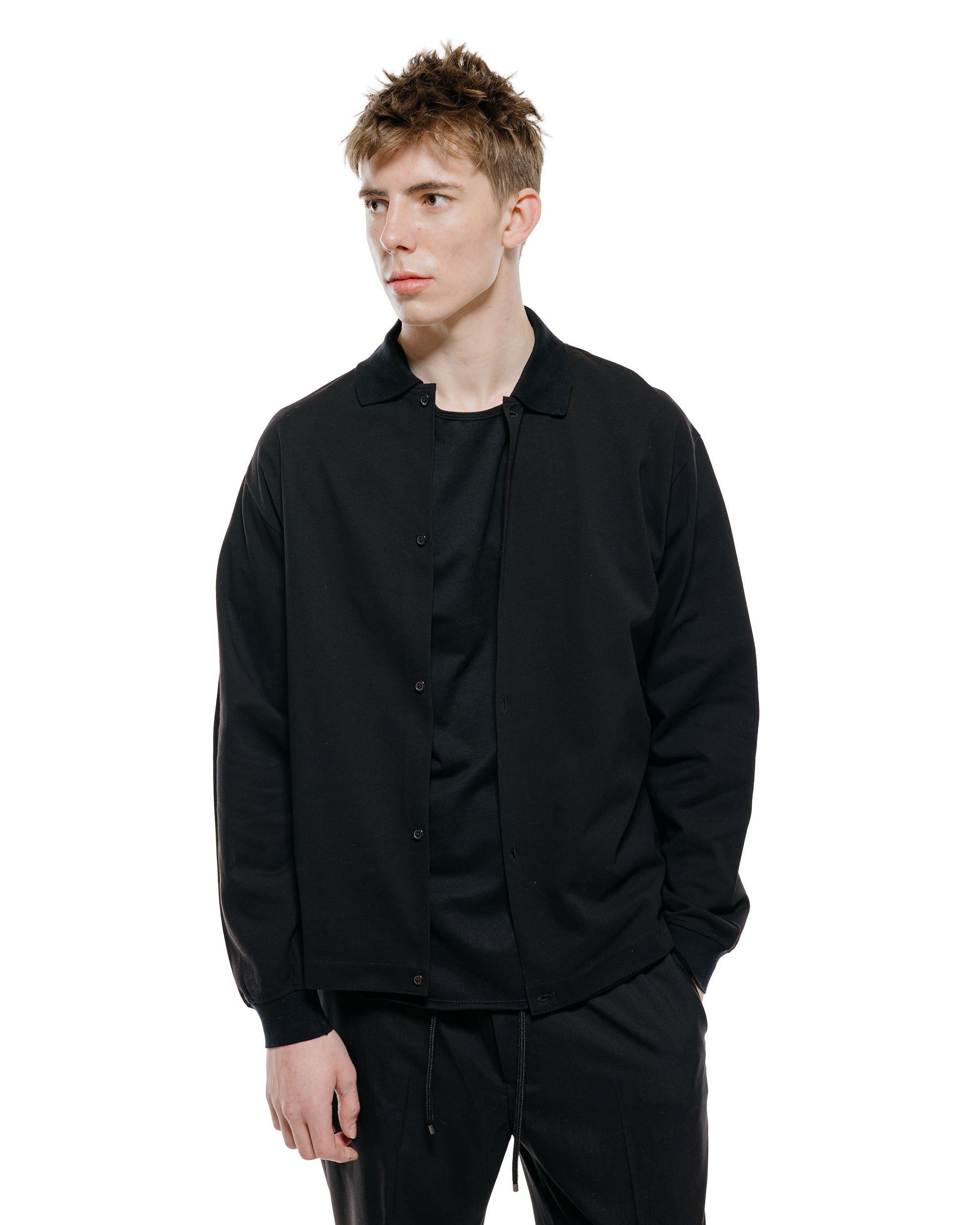 marka Shirt Cardigan Cotton High Twisted Pique Black