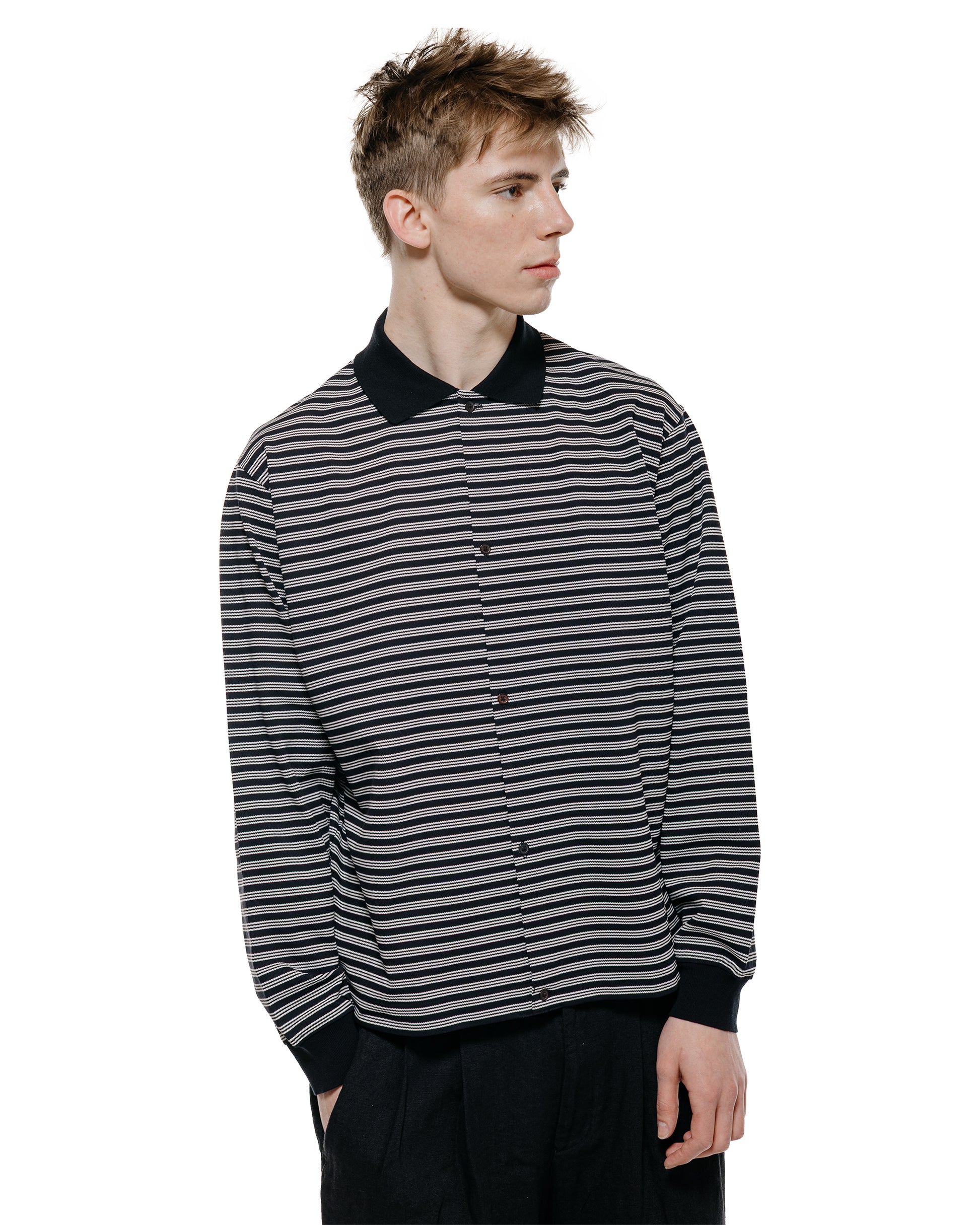 marka Shirt Cardigan Cotton High Twisted Pique Black Border