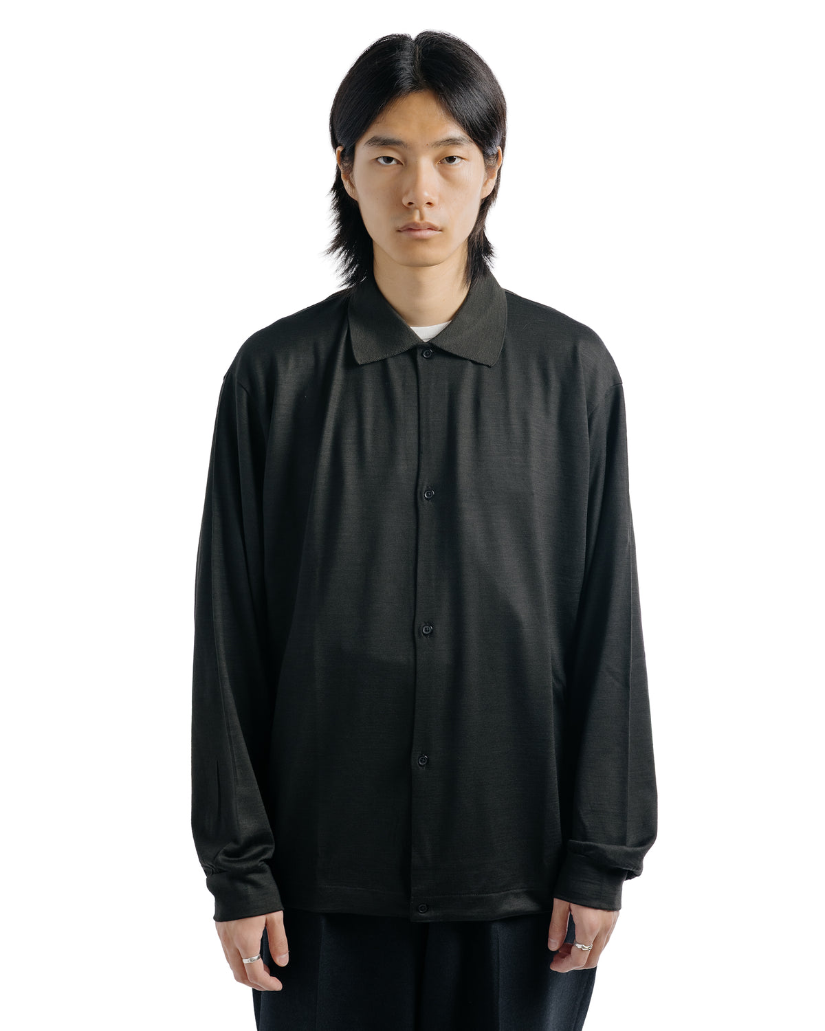 marka Shirt Cardigan Super 100's Washable Wool Jersey Dark Olive