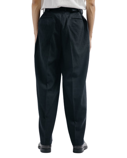 marka Single Pleat Wide Trousers Tumbled Wool Serge Chambray Black