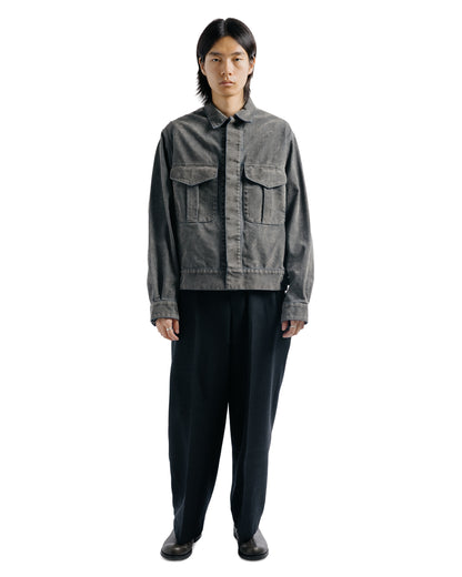 marka Single Pleat Wide Trousers Tumbled Wool Serge Chambray Black