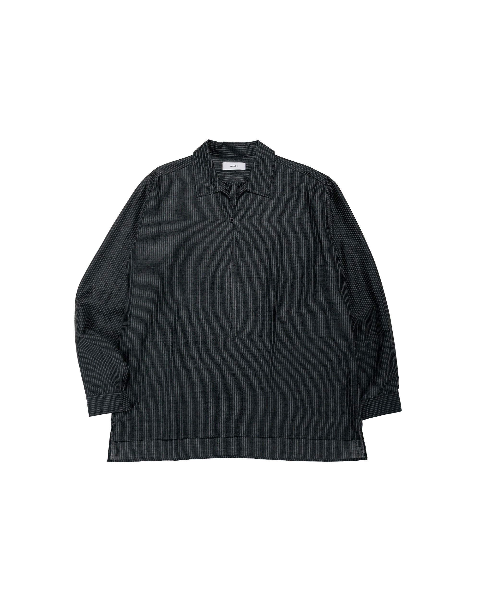 marka Skipper Shirt Wool Silk Feather Cloth Charcoal Stripe