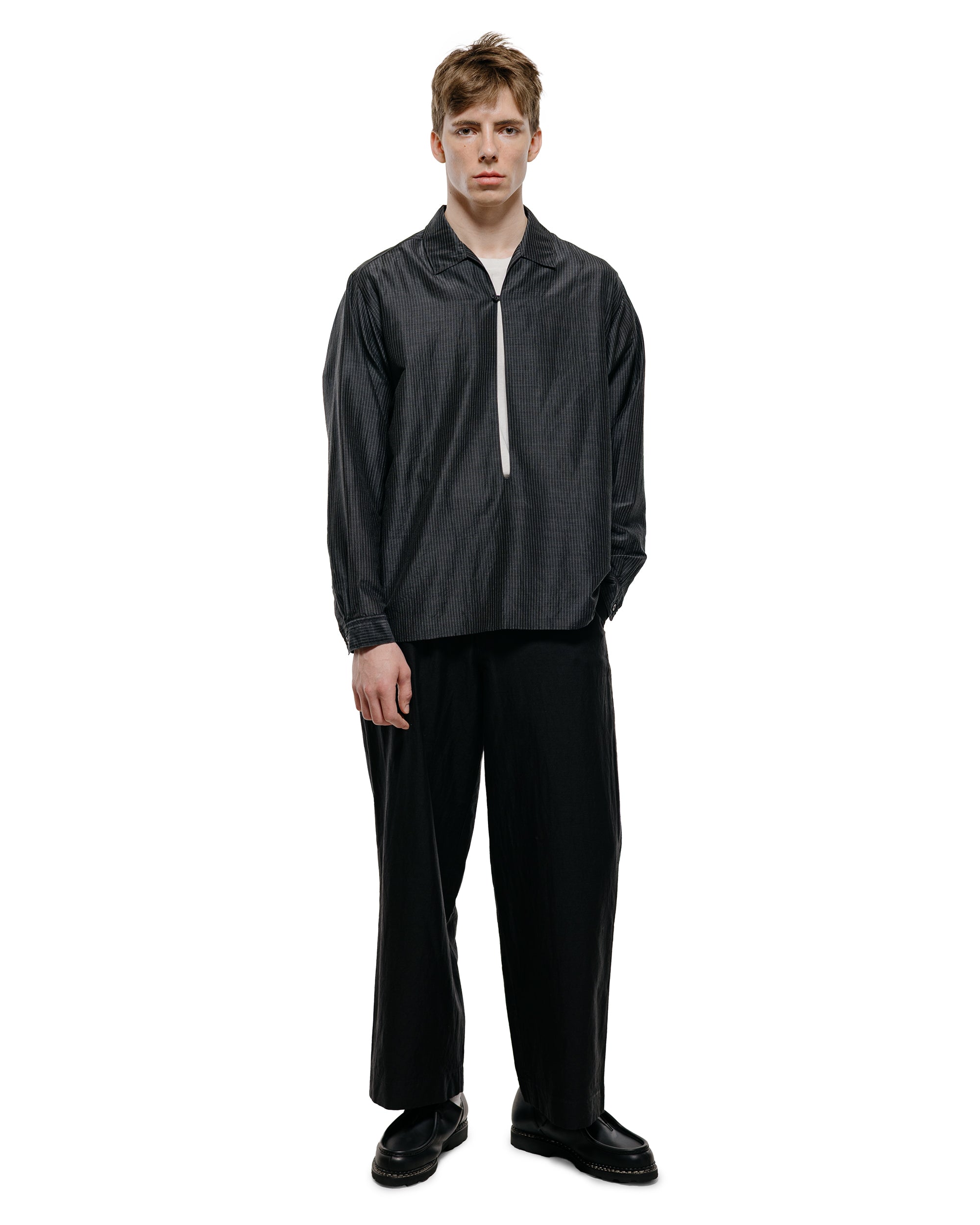 marka Skipper Shirt Wool Silk Feather Cloth Charcoal Stripe