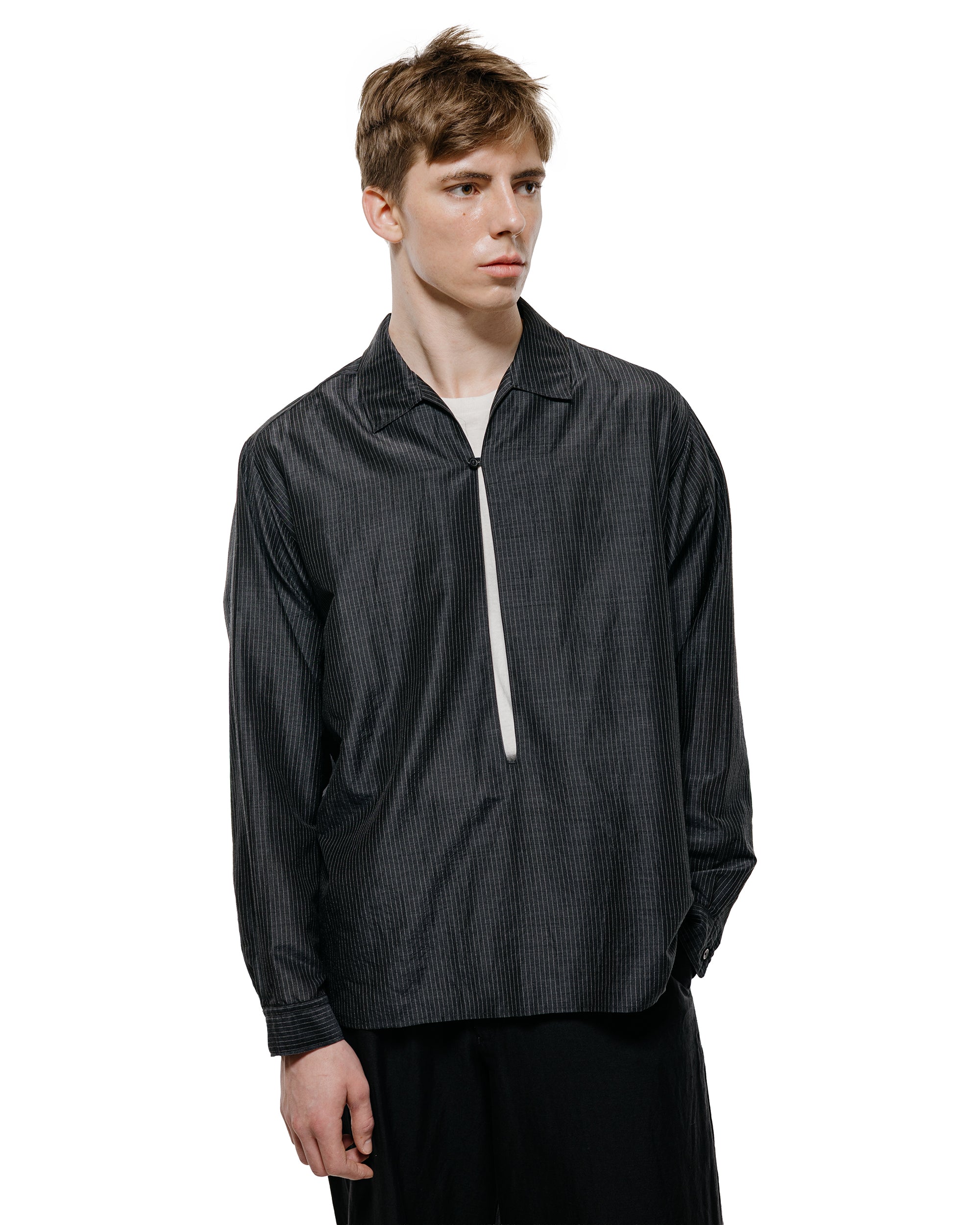 marka Skipper Shirt Wool Silk Feather Cloth Charcoal Stripe