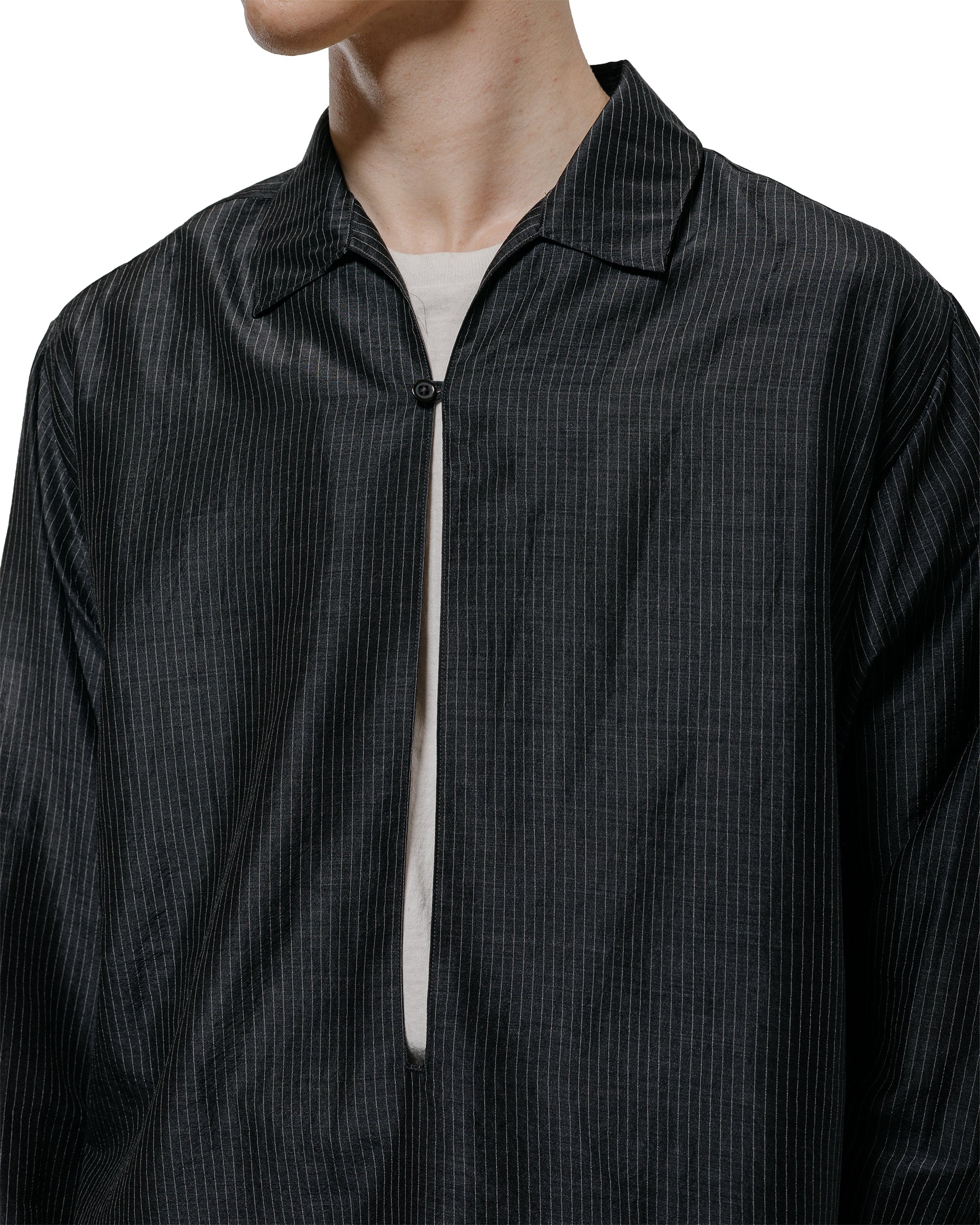 marka Skipper Shirt Wool Silk Feather Cloth Charcoal Stripe