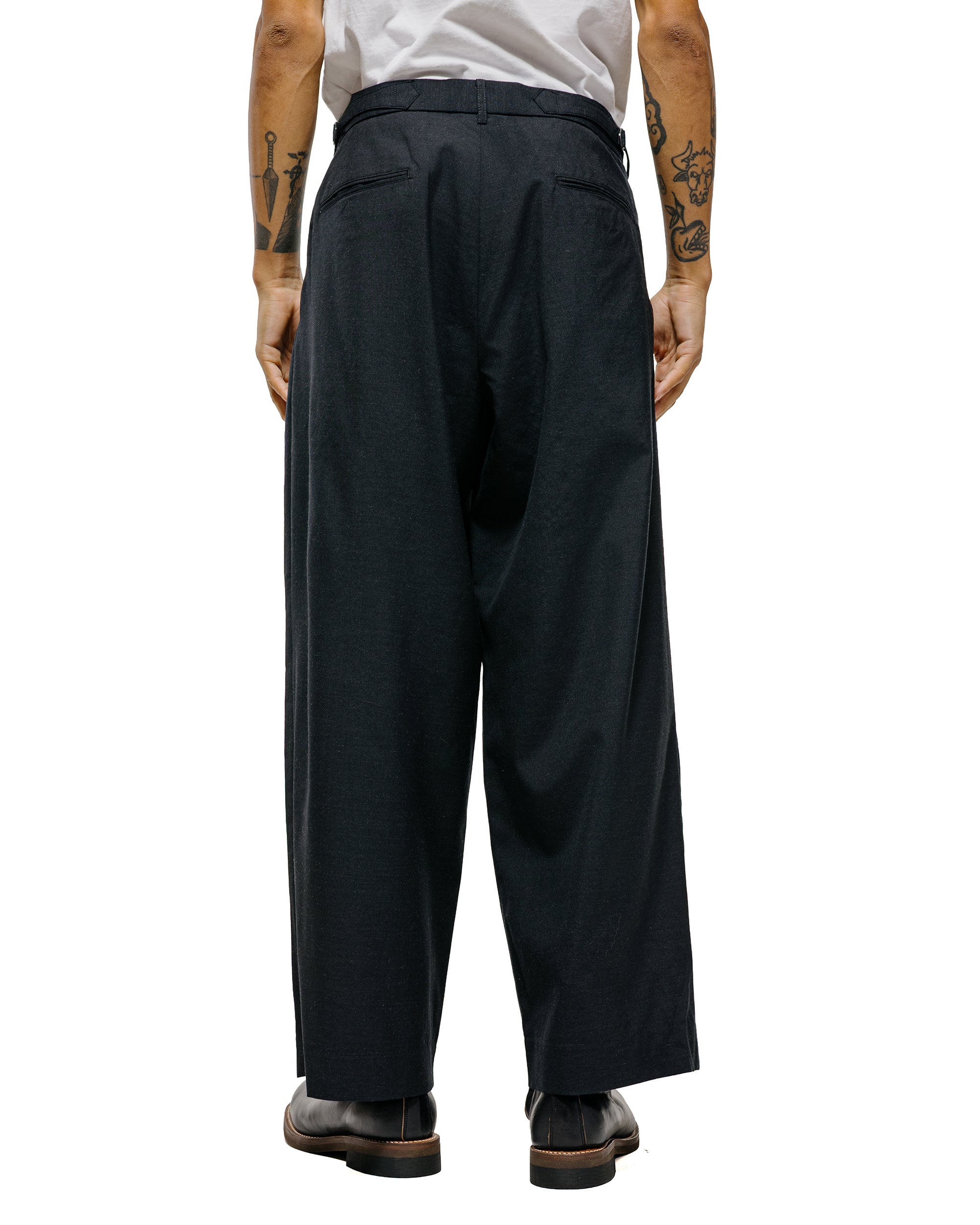 marka Two Tuck Baggy Trousers 2/72 Wool Tropical Washer Chambray Black