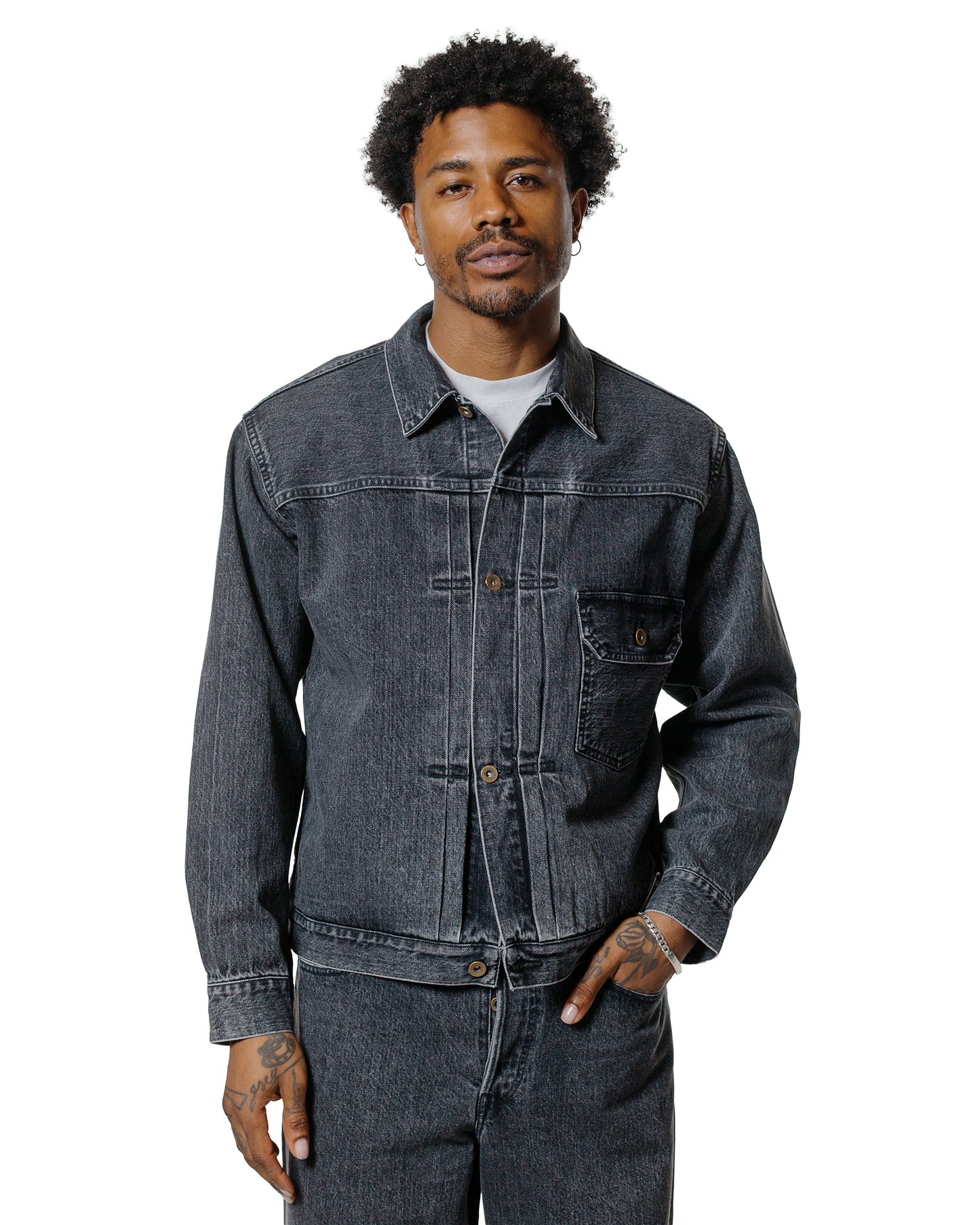 marka Type 1 Denim Jacket Organic Cotton 13.5oz Selvedge Denim Faded Black-3