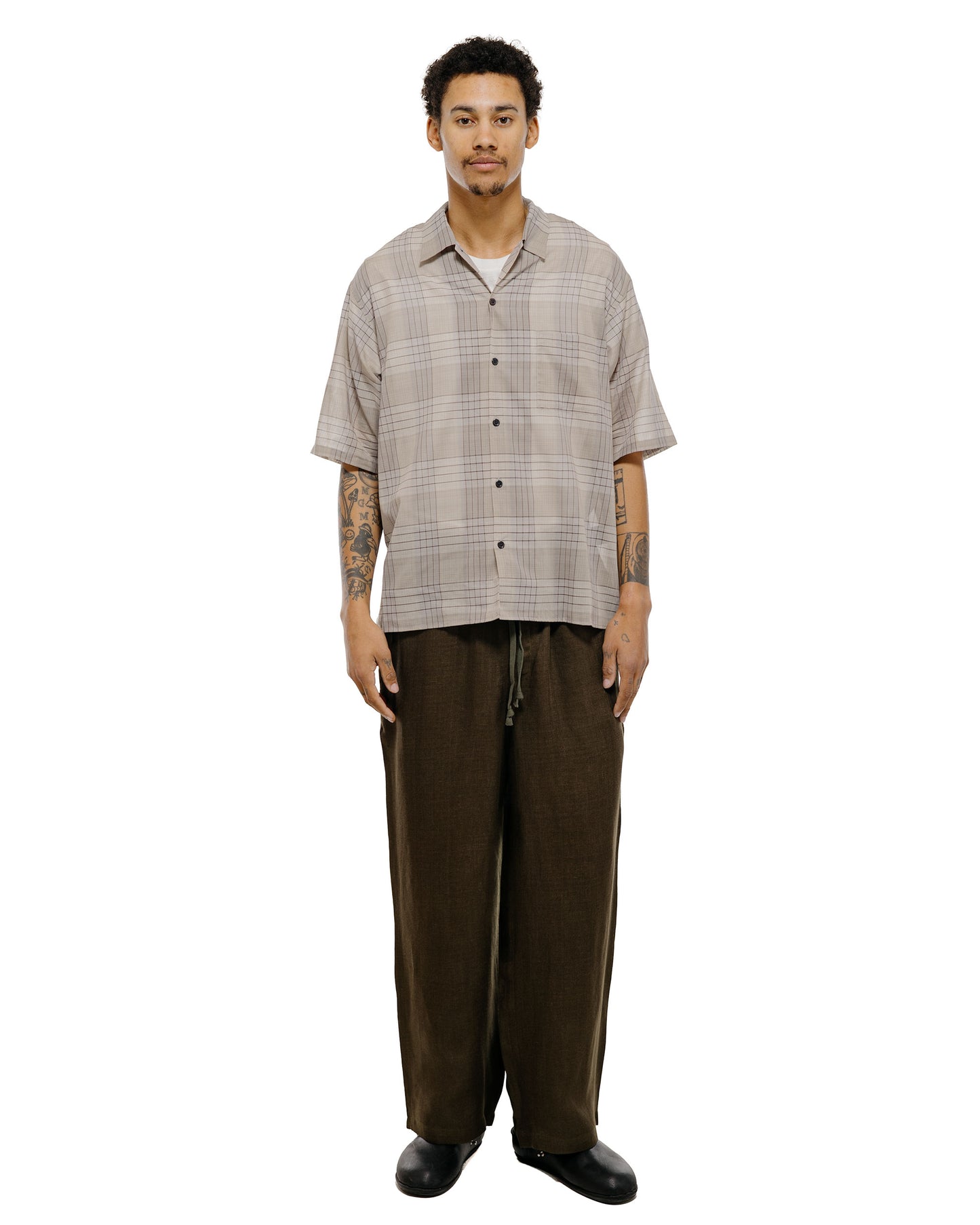 marka Wide Cylinder Fit Easy Pants Linen Gauze Double Cloth Olive
