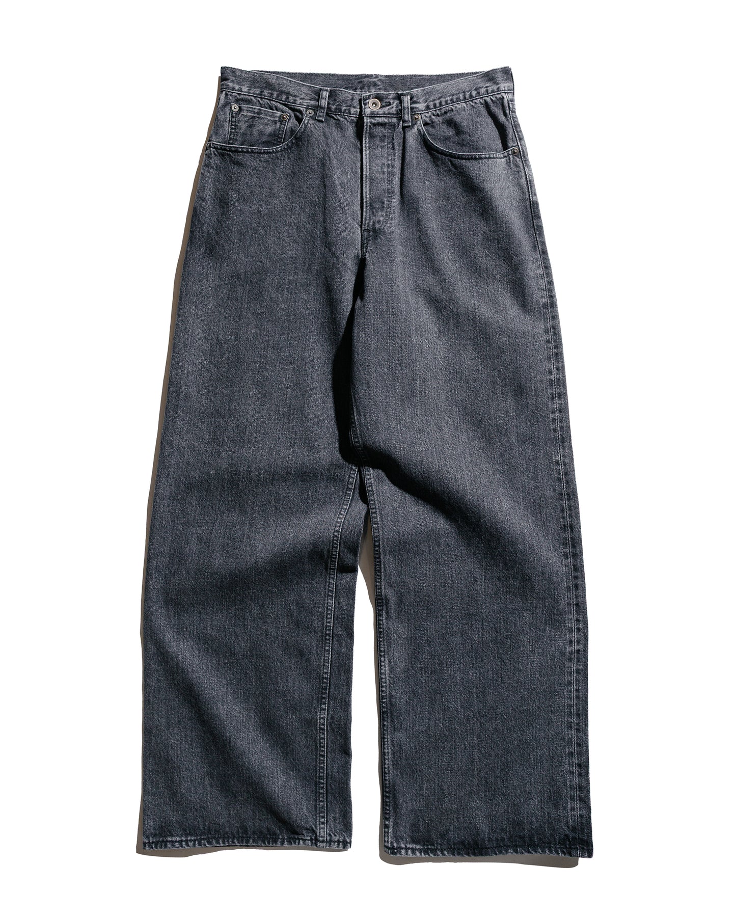 marka Wide Leg Jeans Organic Cotton 13.5oz Selvedge Denim Faded Black