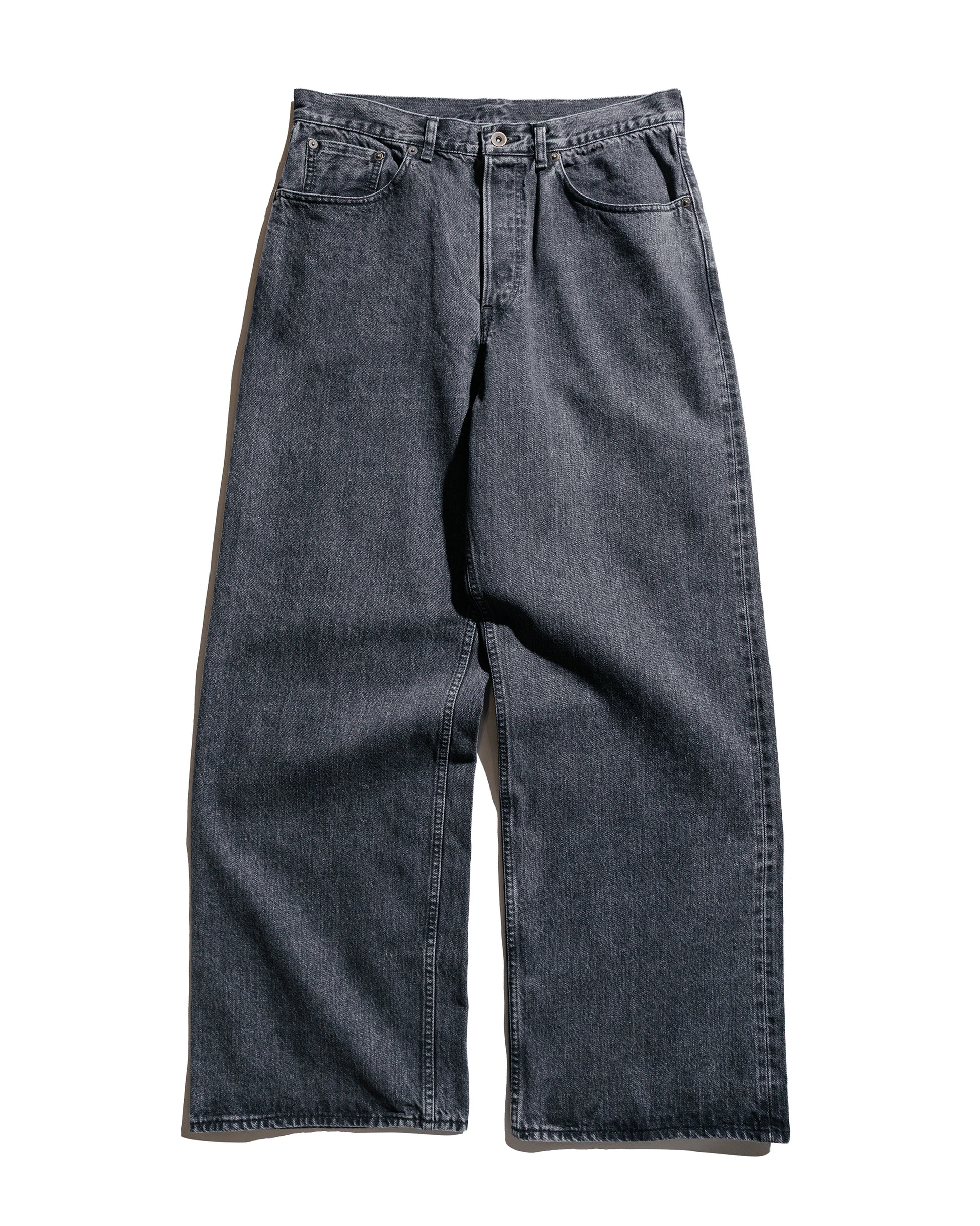 marka Wide Leg Jeans Organic Cotton 13.5oz Selvedge Denim Faded Black