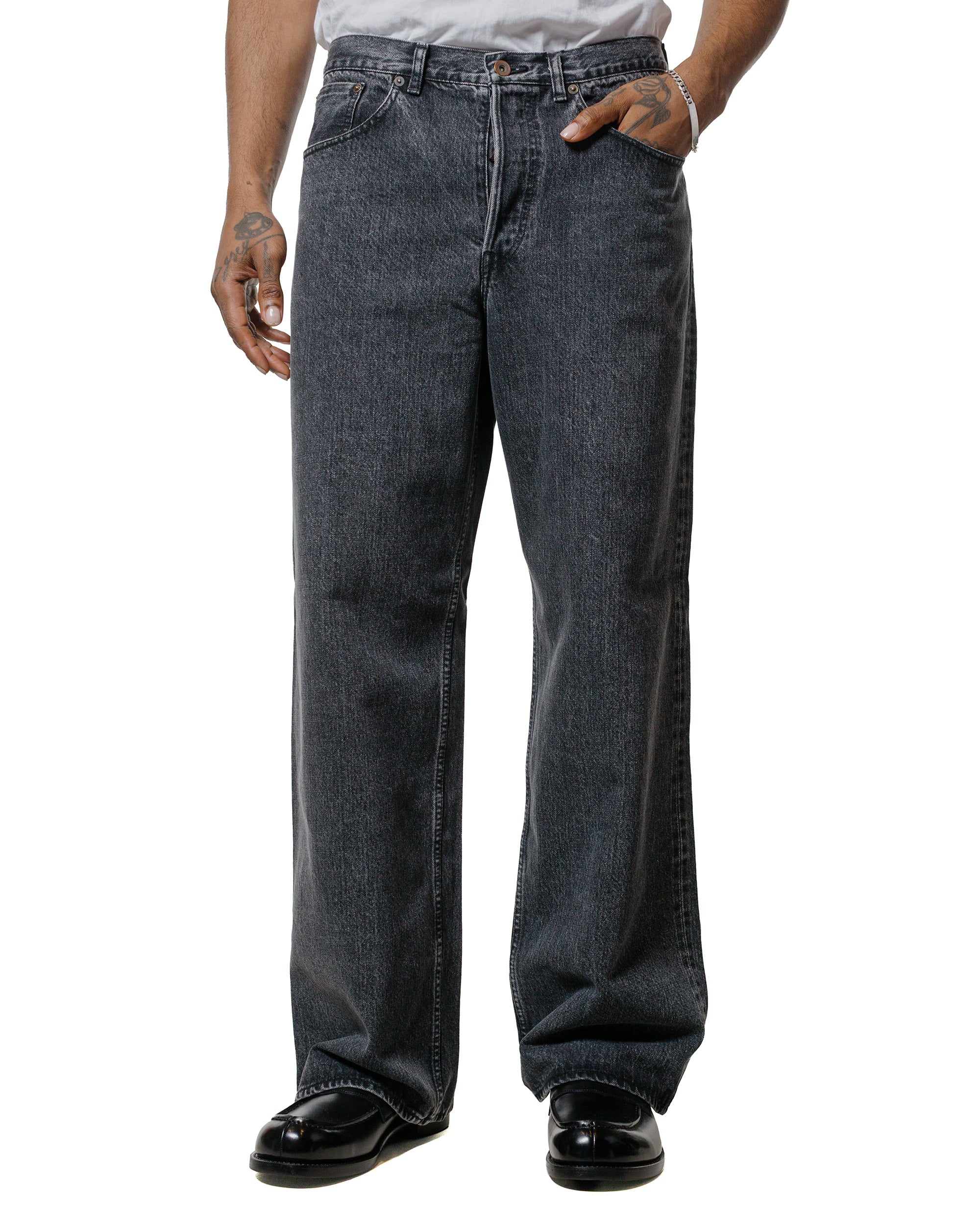 marka Wide Leg Jeans Organic Cotton 13.5oz Selvedge Denim Faded Black