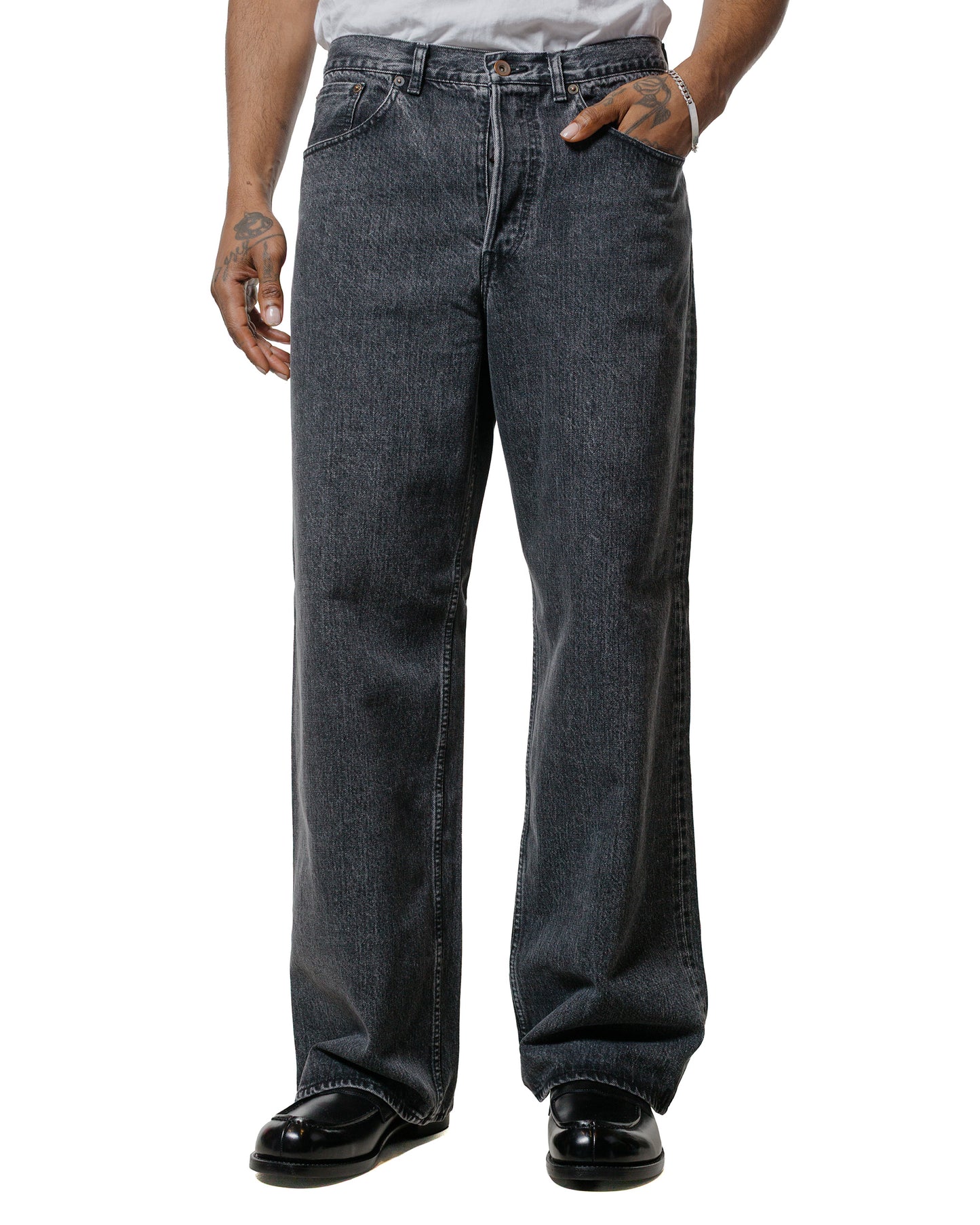 marka Wide Leg Jeans Organic Cotton 13.5oz Selvedge Denim Faded Black