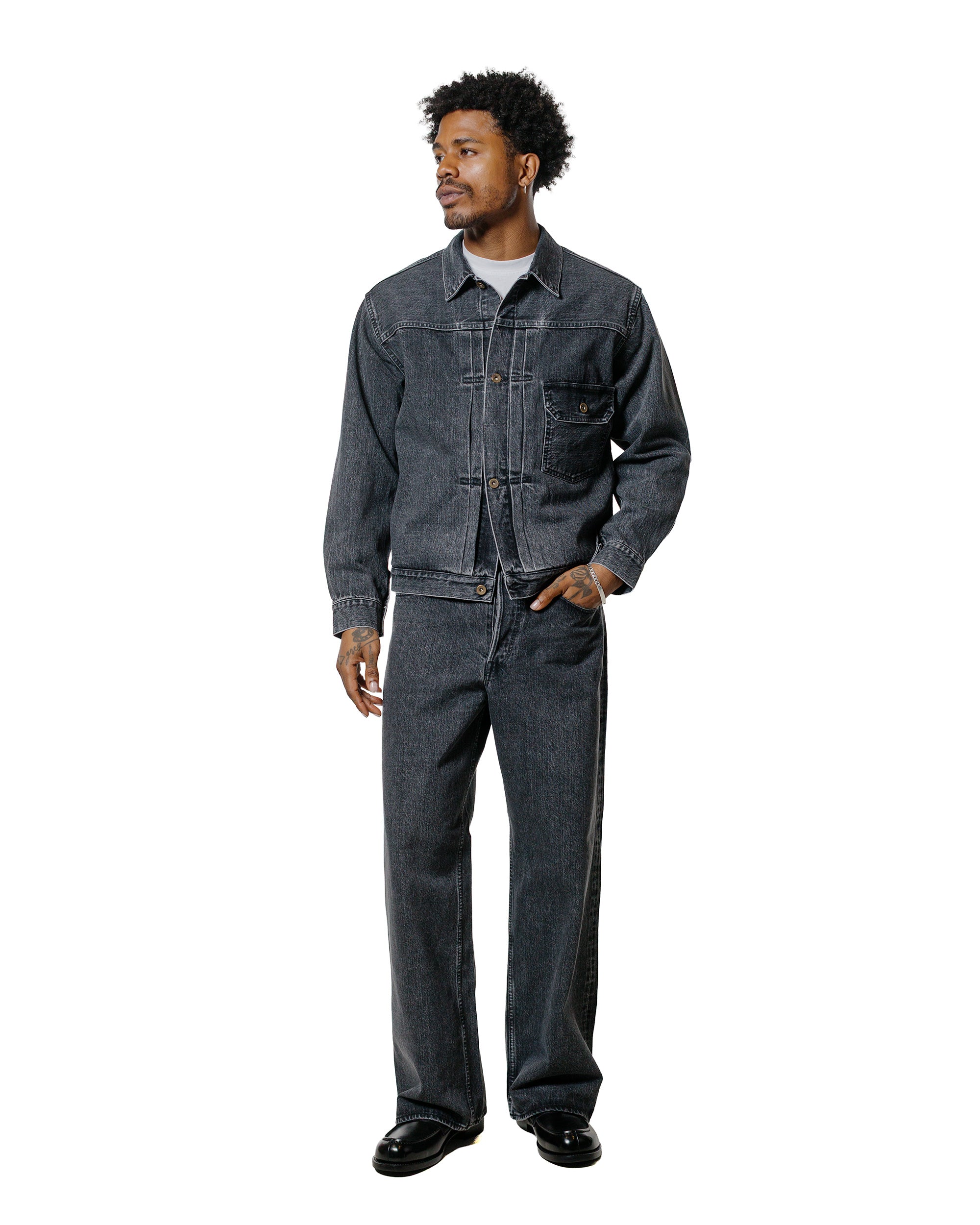パンツ 25AW marka Selvedge Denim Wide LegJeans marka Wide Leg Jeans Organic Cotton 13.5oz Selvedge Denim Faded Black