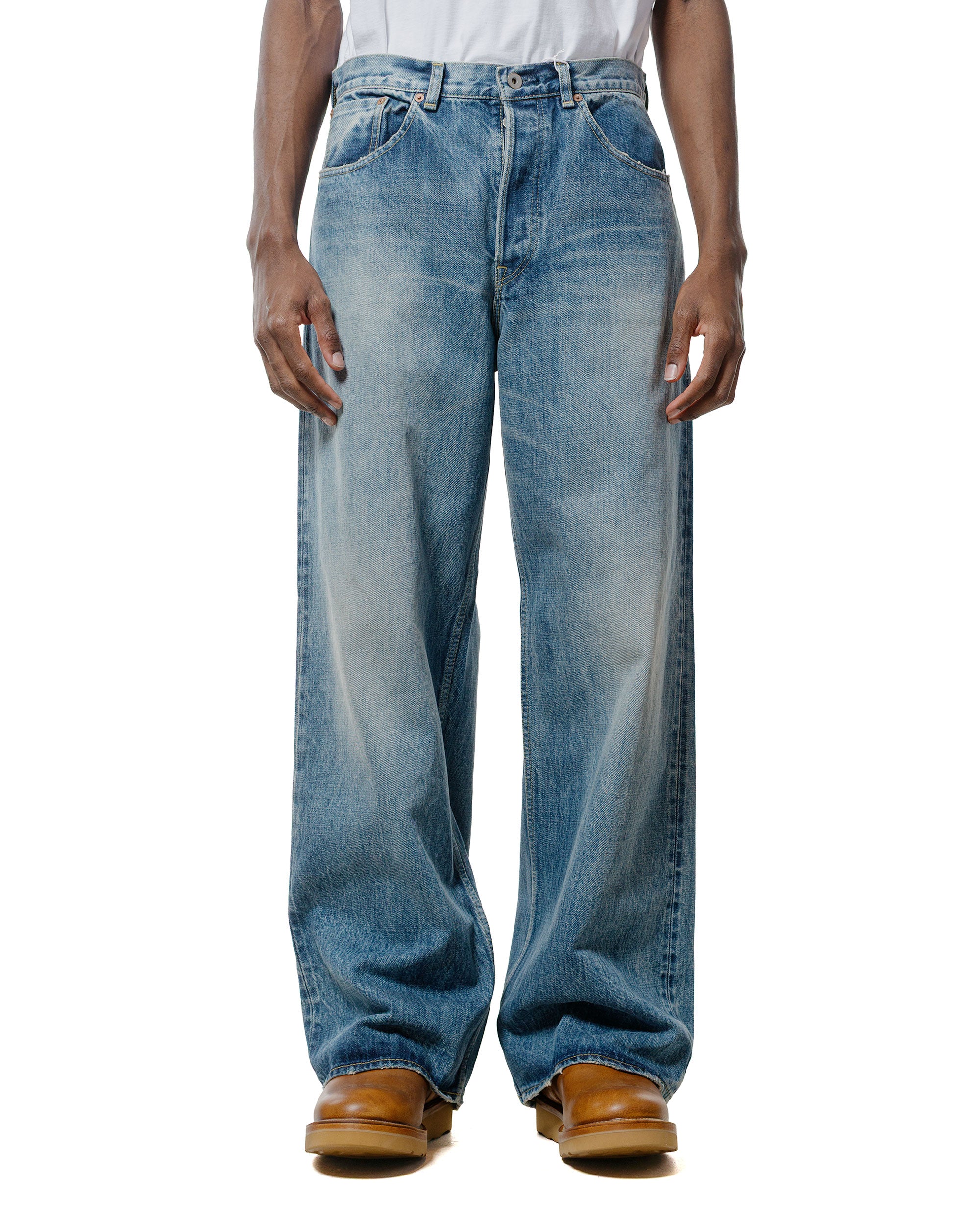 marka Wide Leg Jeans Organic Cotton 13.5oz Selvedge Denim Used Washed