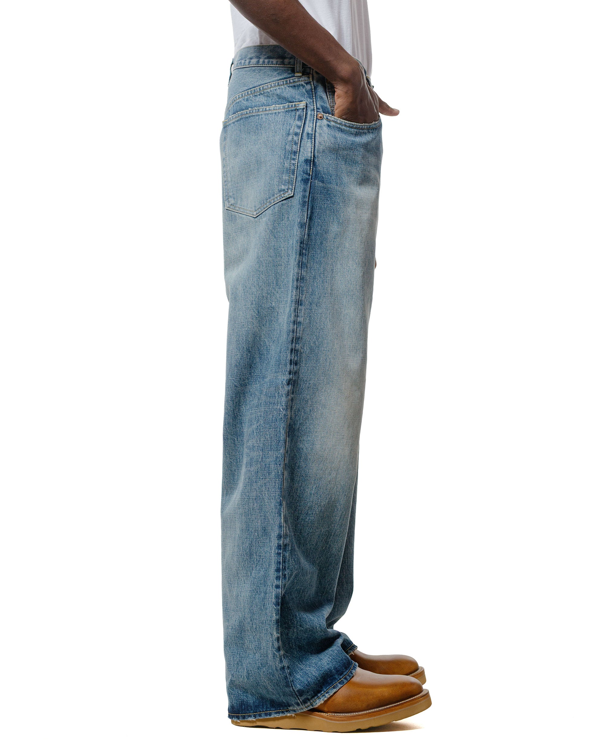 marka Wide Leg Jeans Organic Cotton 13.5oz Selvedge Denim Used Washed