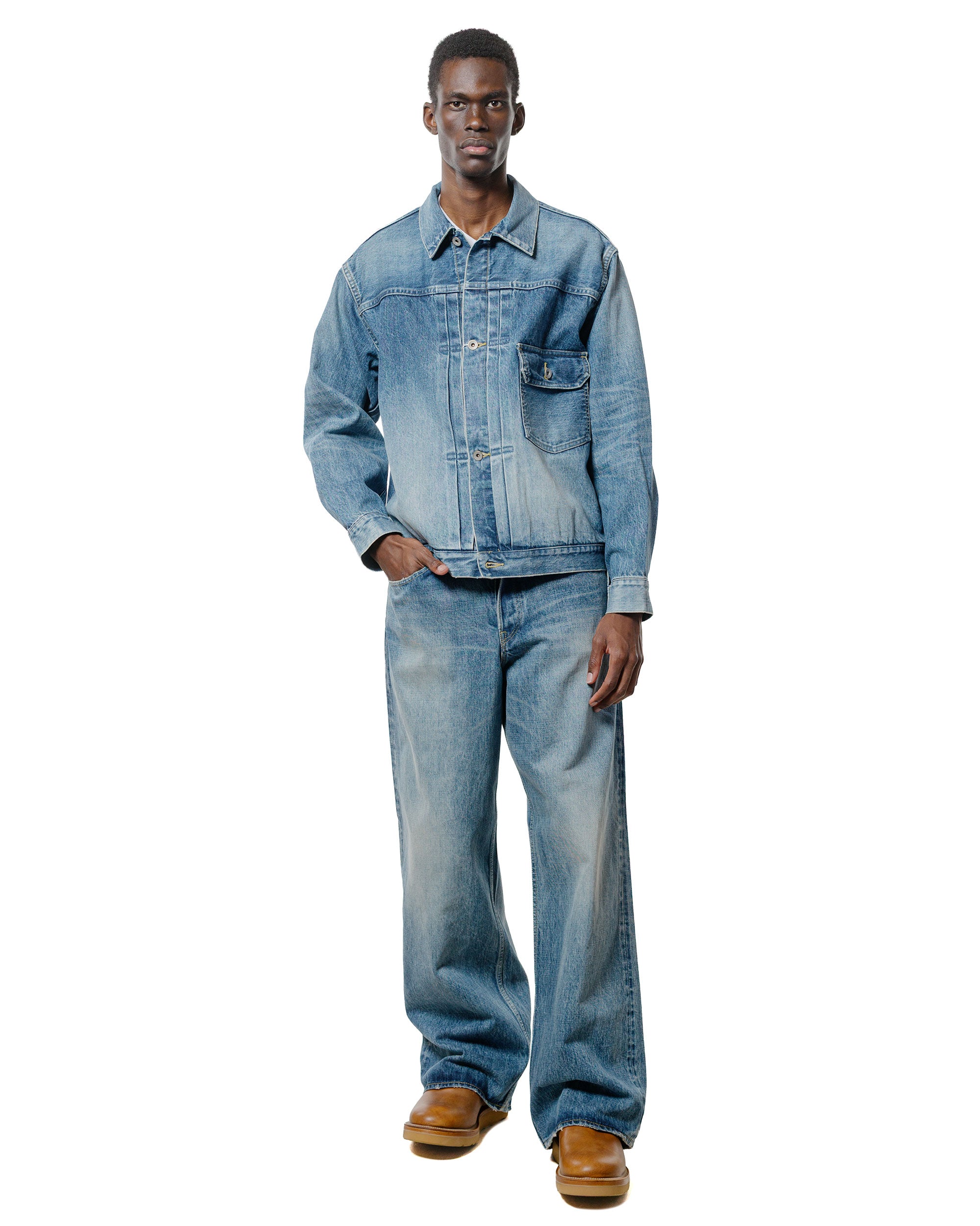 marka Wide Leg Jeans Organic Cotton 13.5oz Selvedge Denim Used Washed