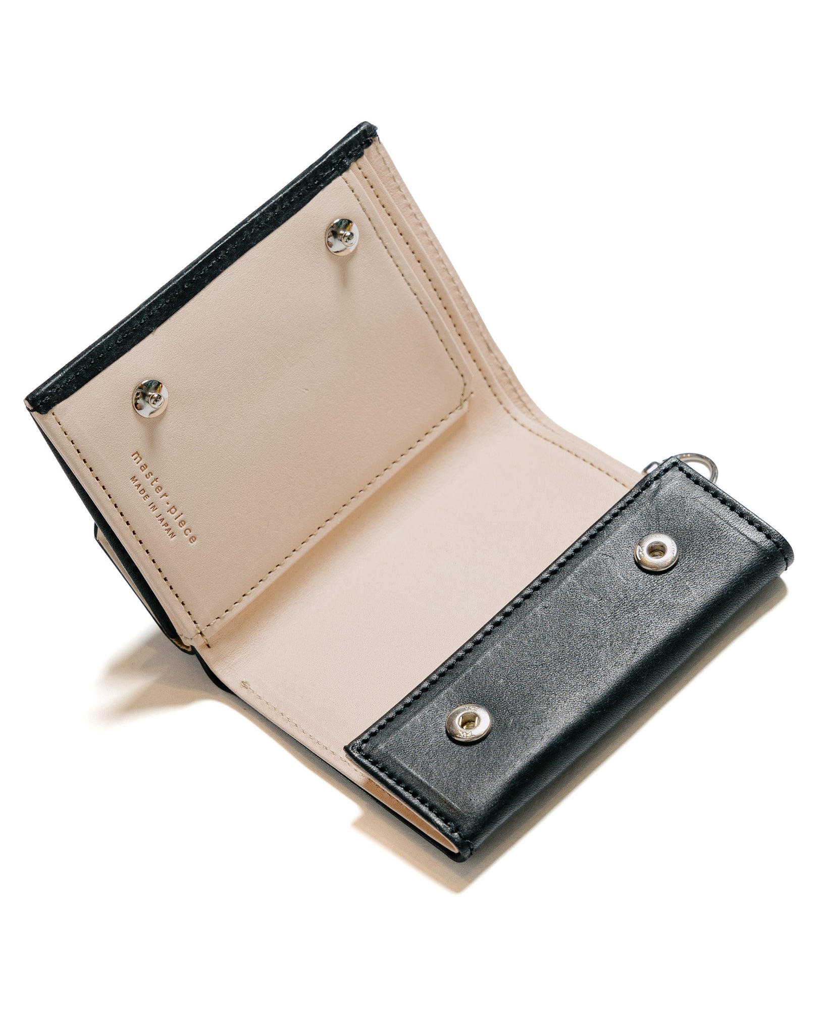master-piece Rough Compact Wallet Black open