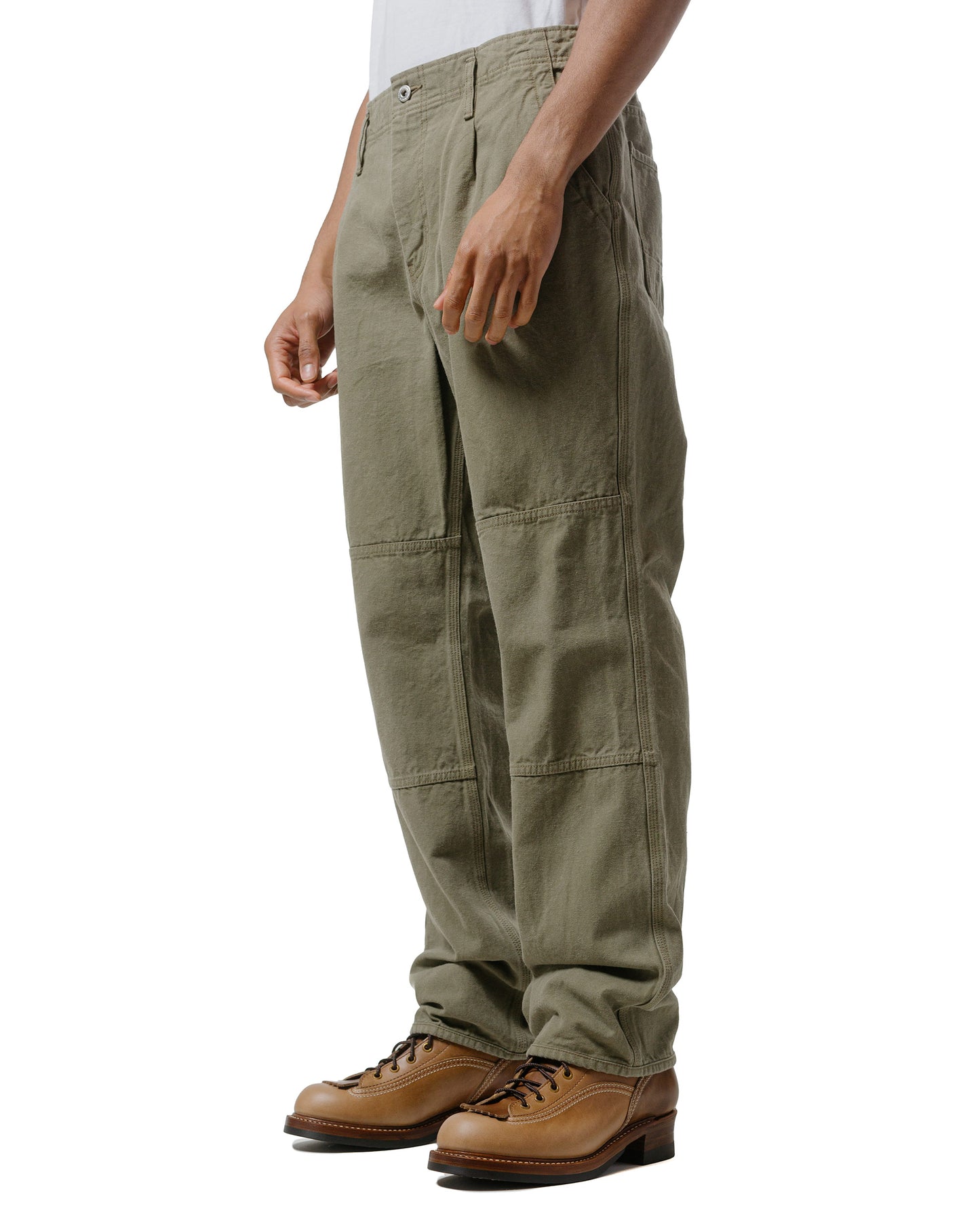 nonnative Worker Trousers Cotton Oxford Sulfur Dye Khaki model front