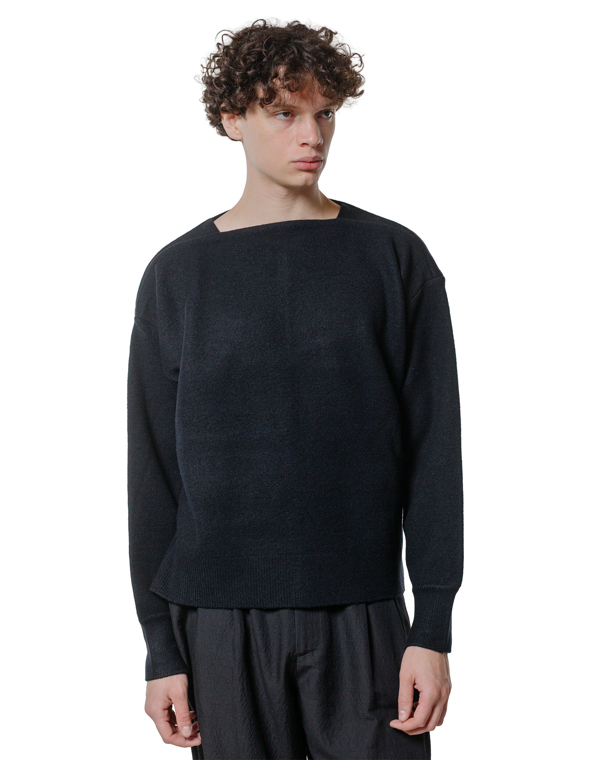 ssstein Extra Fine Wool Knit Boat Neck LS Black