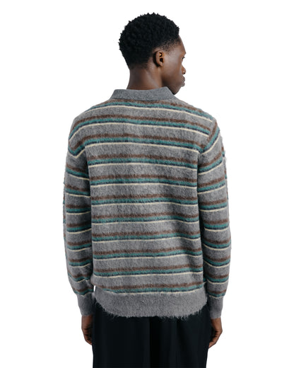 ssstein Kid Mohair Ribbed Knit Polo LS Grey Multi