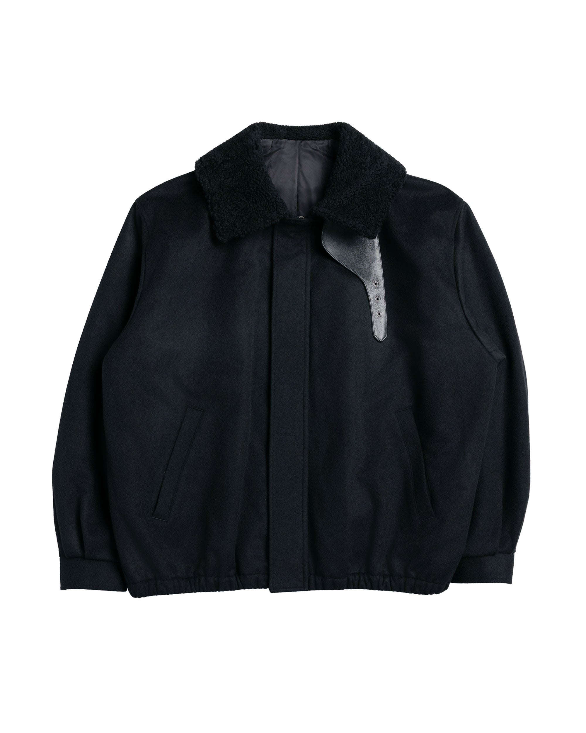 ssstein Mouton Collar Wool Cashmere Padded Jacket Black