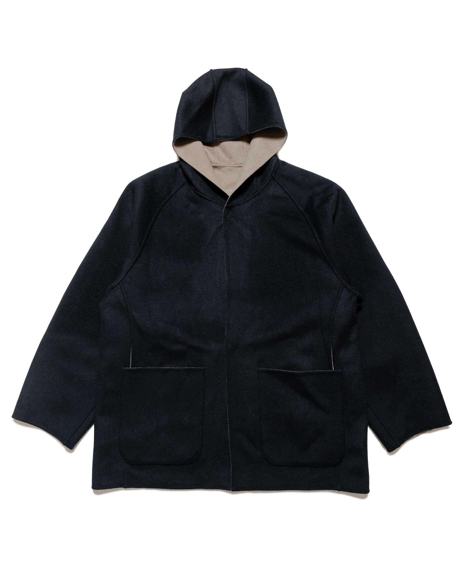 ssstein Reversible Hooded Half Coat NavyGrey Khaki