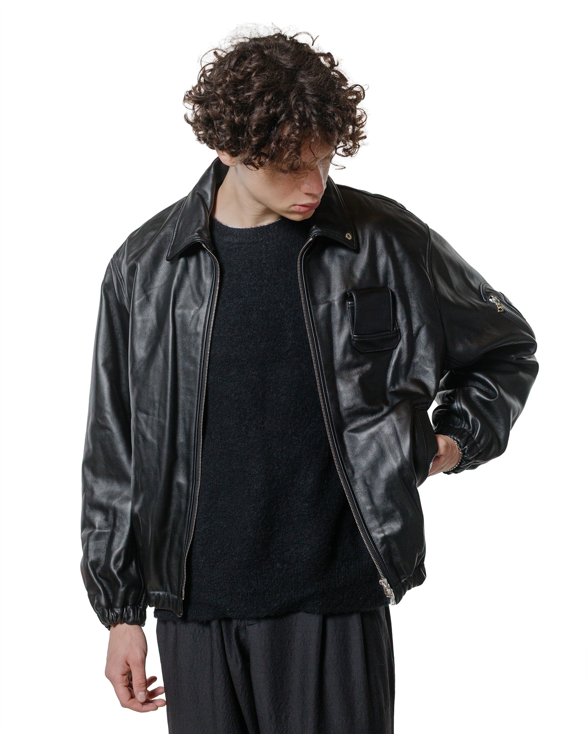 ジャケット・アウター sssstein SHEEP LEATHER FLIGHT JACKET ssstein Sheep Leather Flight Jacket Black
