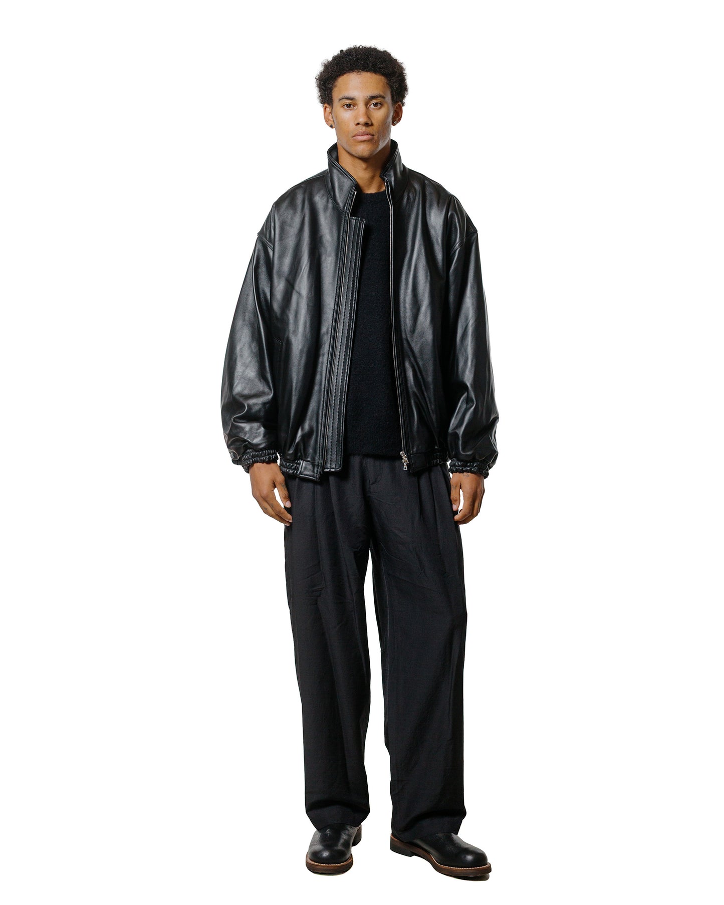 ssstein Sheep Leather Stand Collar Jacket Black